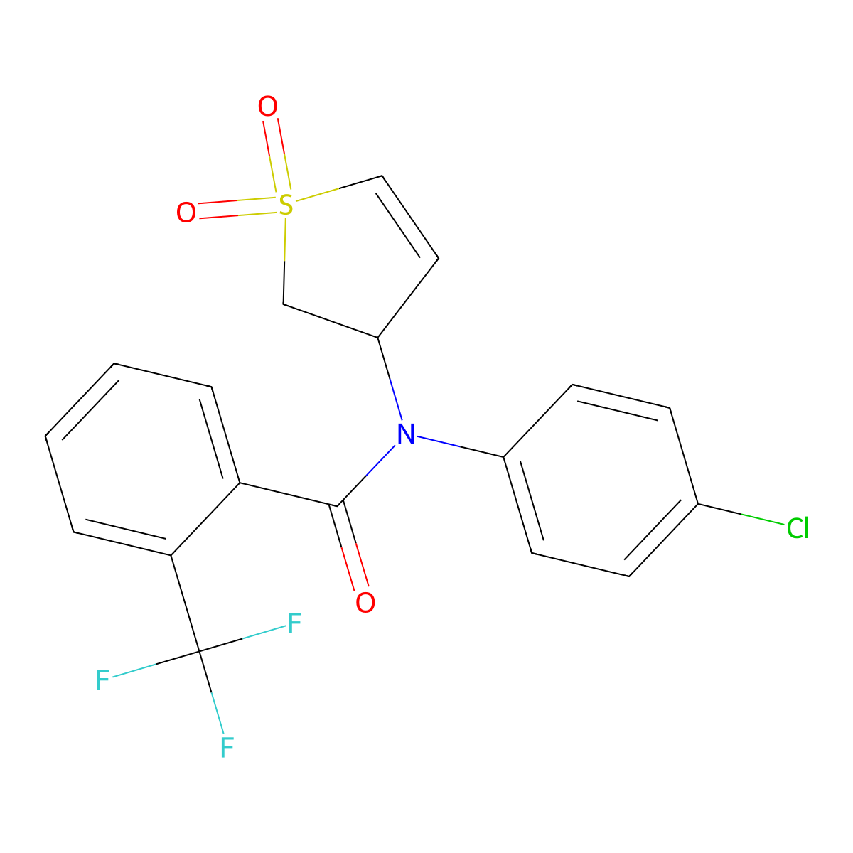 N-(4-chlorophenyl)-N-(1,1-dioxido-2,3-dihydrothiophen-3-yl)-2-(trifluoromethyl)benzamide molecular structure, CAS 852438-20-1