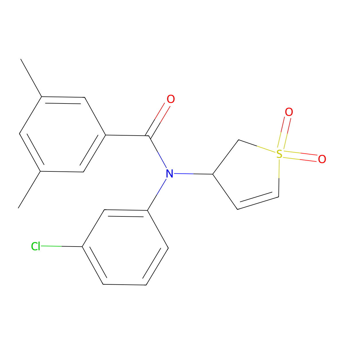 N-(3-chlorophenyl)-N-(1,1-dioxido-2,3-dihydrothiophen-3-yl)-3,5-dimethylbenzamide molecular structure, CAS 852438-24-5