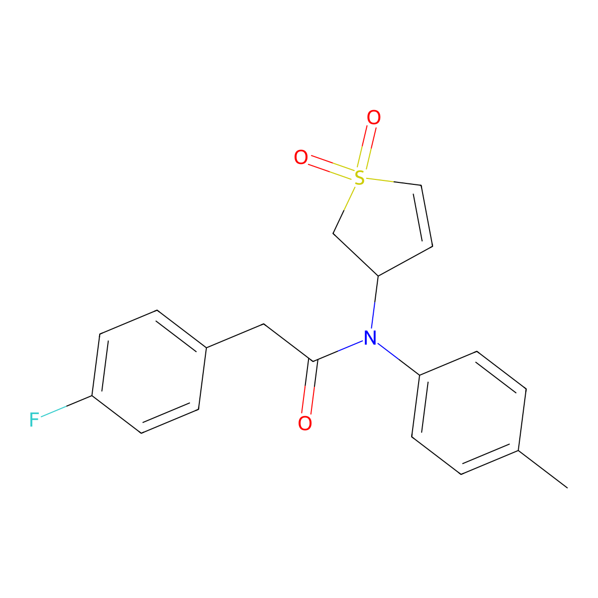 N-(1,1-dioxido-2,3-dihydrothiophen-3-yl)-2-(4-fluorophenyl)-N-(p-tolyl)acetamide molecular structure, CAS 852438-25-6