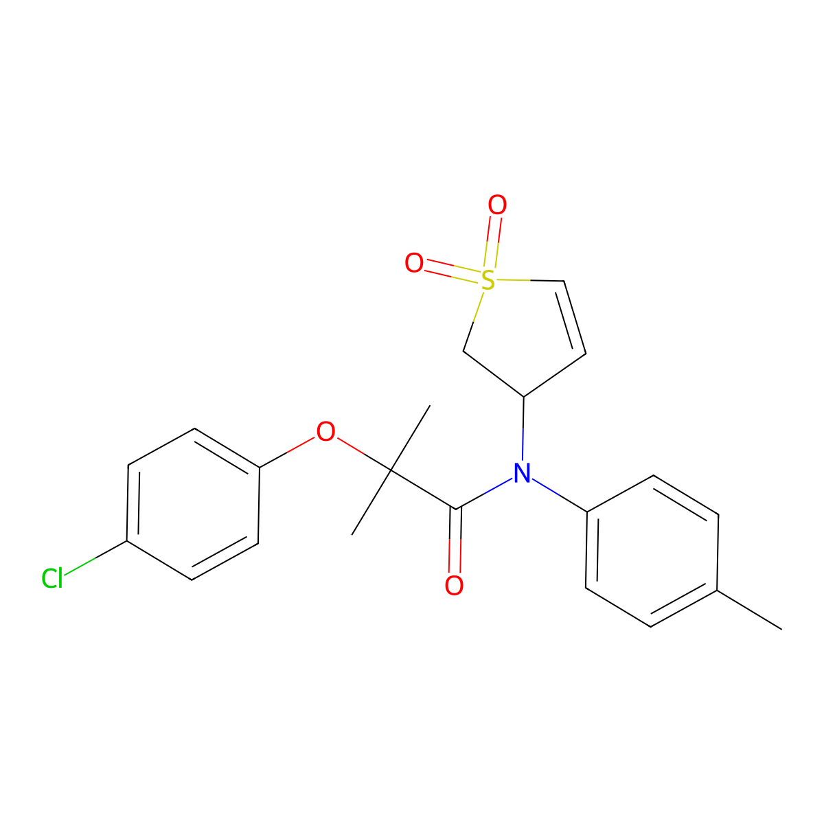 2-(4-chlorophenoxy)-N-(1,1-dioxido-2,3-dihydrothiophen-3-yl)-2-methyl-N-(p-tolyl)propanamide molecular structure, CAS 852438-26-7