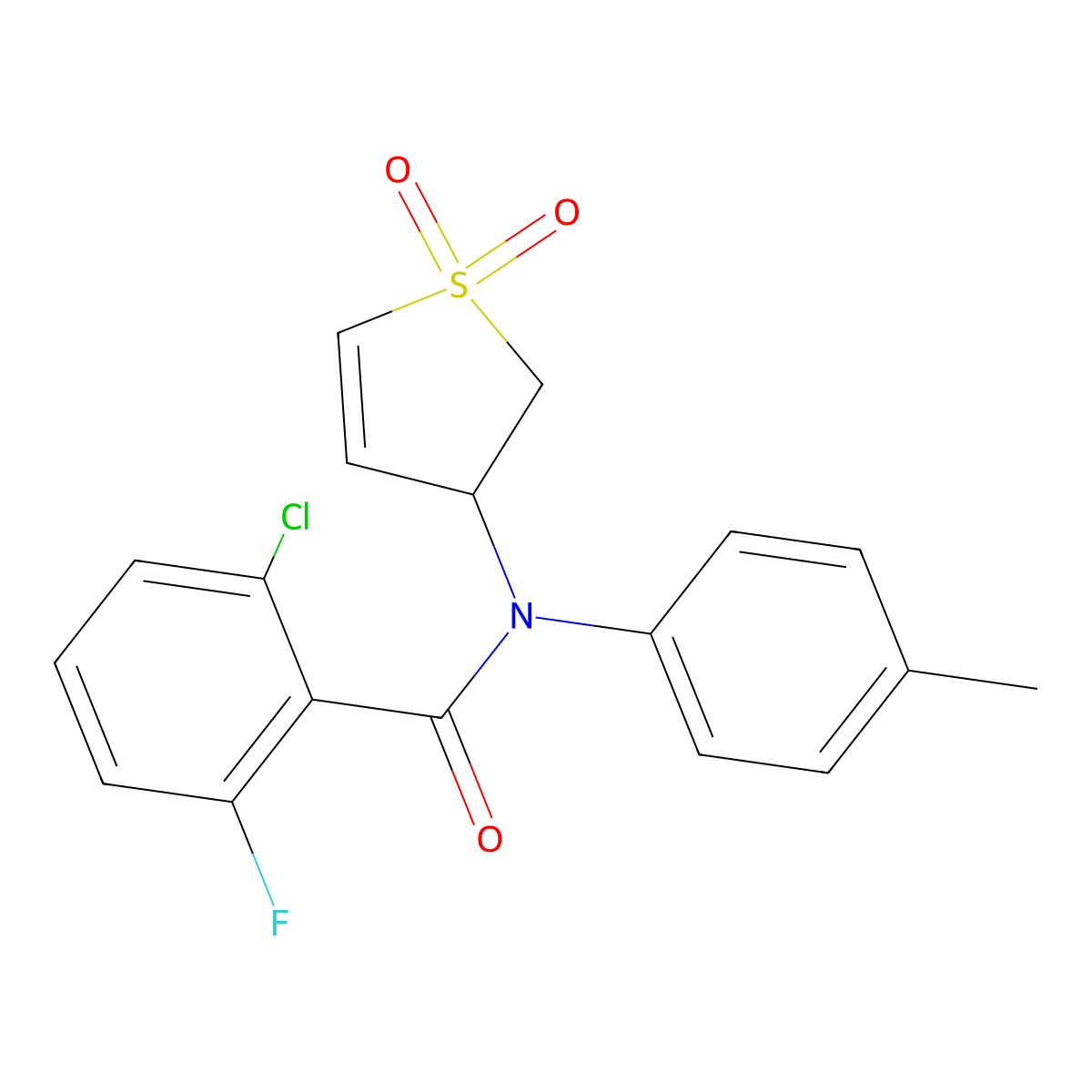 2-chloro-N-(1,1-dioxido-2,3-dihydrothiophen-3-yl)-6-fluoro-N-(p-tolyl)benzamide molecular structure, CAS 852438-38-1