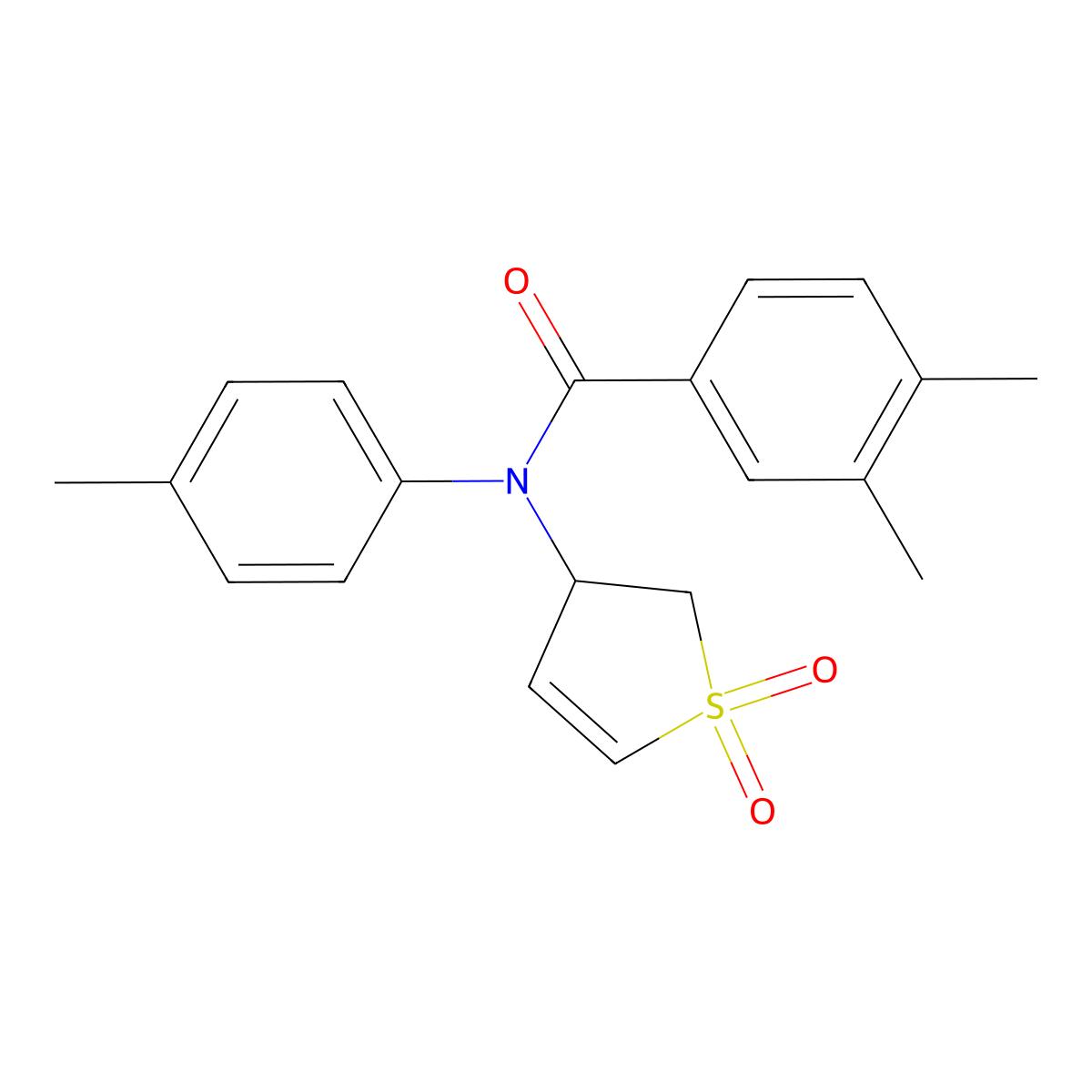 N-(1,1-dioxido-2,3-dihydrothien-3-yl)-3,4-dimethyl-N-(4-methylphenyl)benzamide molecular structure, CAS 852438-39-2