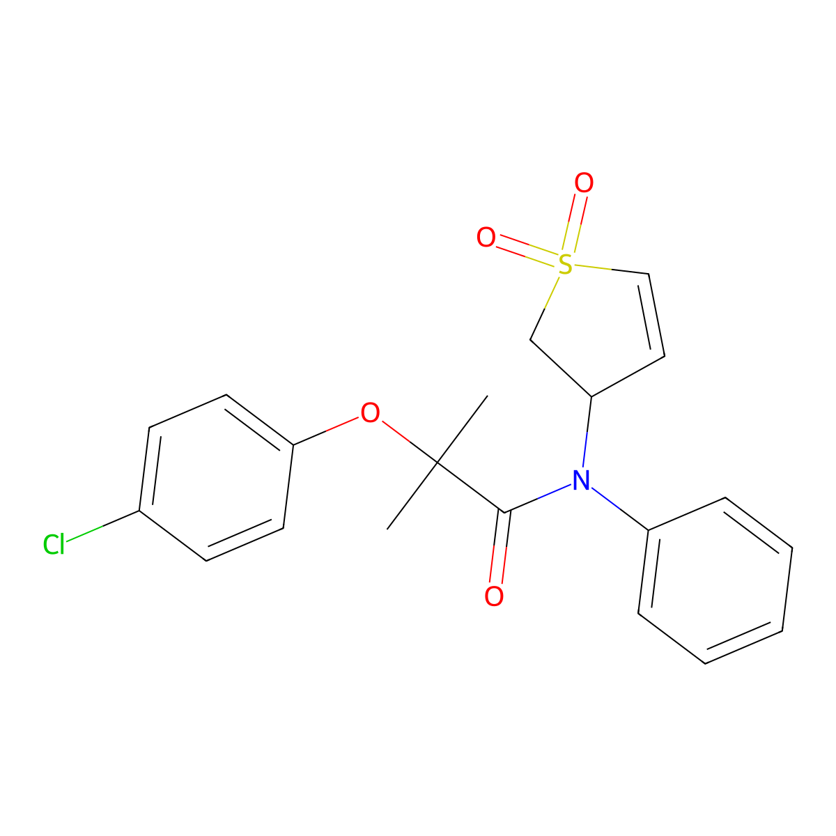 2-(4-chlorophenoxy)-N-(1,1-dioxido-2,3-dihydrothiophen-3-yl)-2-methyl-N-phenylpropanamide molecular structure, CAS 852438-59-6