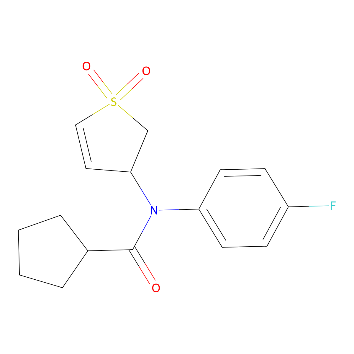 N-(1,1-dioxido-2,3-dihydrothien-3-yl)-N-(4-fluorophenyl)cyclopentanecarboxamide molecular structure, CAS 852438-80-3