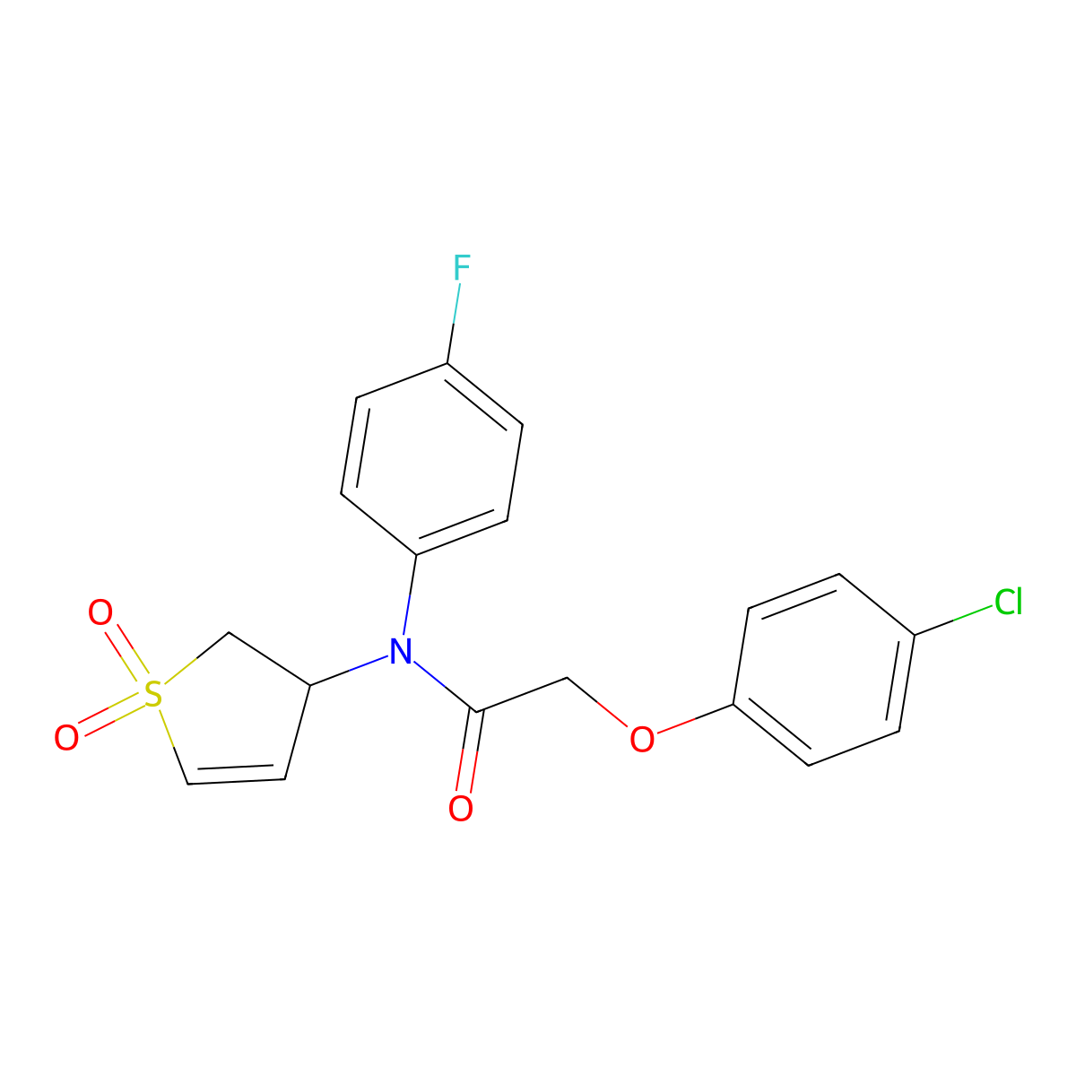 2-(4-chlorophenoxy)-N-(1,1-dioxido-2,3-dihydrothien-3-yl)-N-(4-fluorophenyl)acetamide molecular structure, CAS 852438-89-2