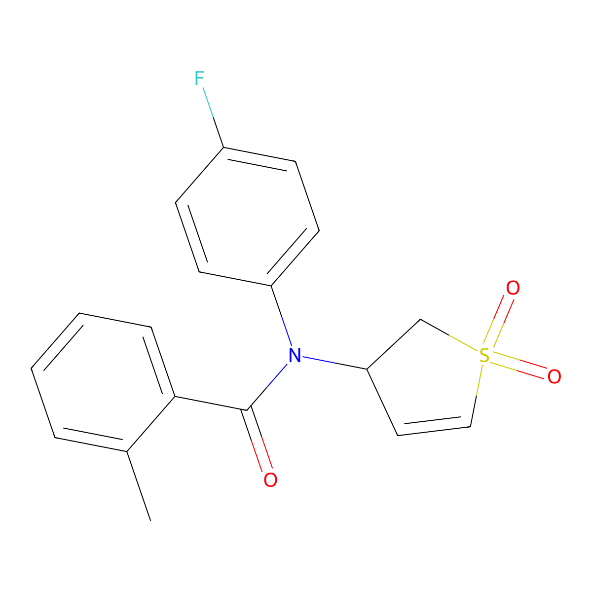 N-(1,1-dioxido-2,3-dihydrothiophen-3-yl)-N-(4-fluorophenyl)-2-methylbenzamide molecular structure, CAS 852438-91-6