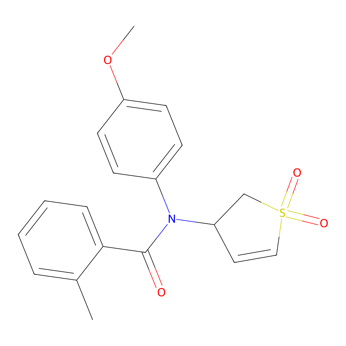 N-(1,1-dioxido-2,3-dihydrothiophen-3-yl)-N-(4-methoxyphenyl)-2-methylbenzamide molecular structure, CAS 852439-19-1