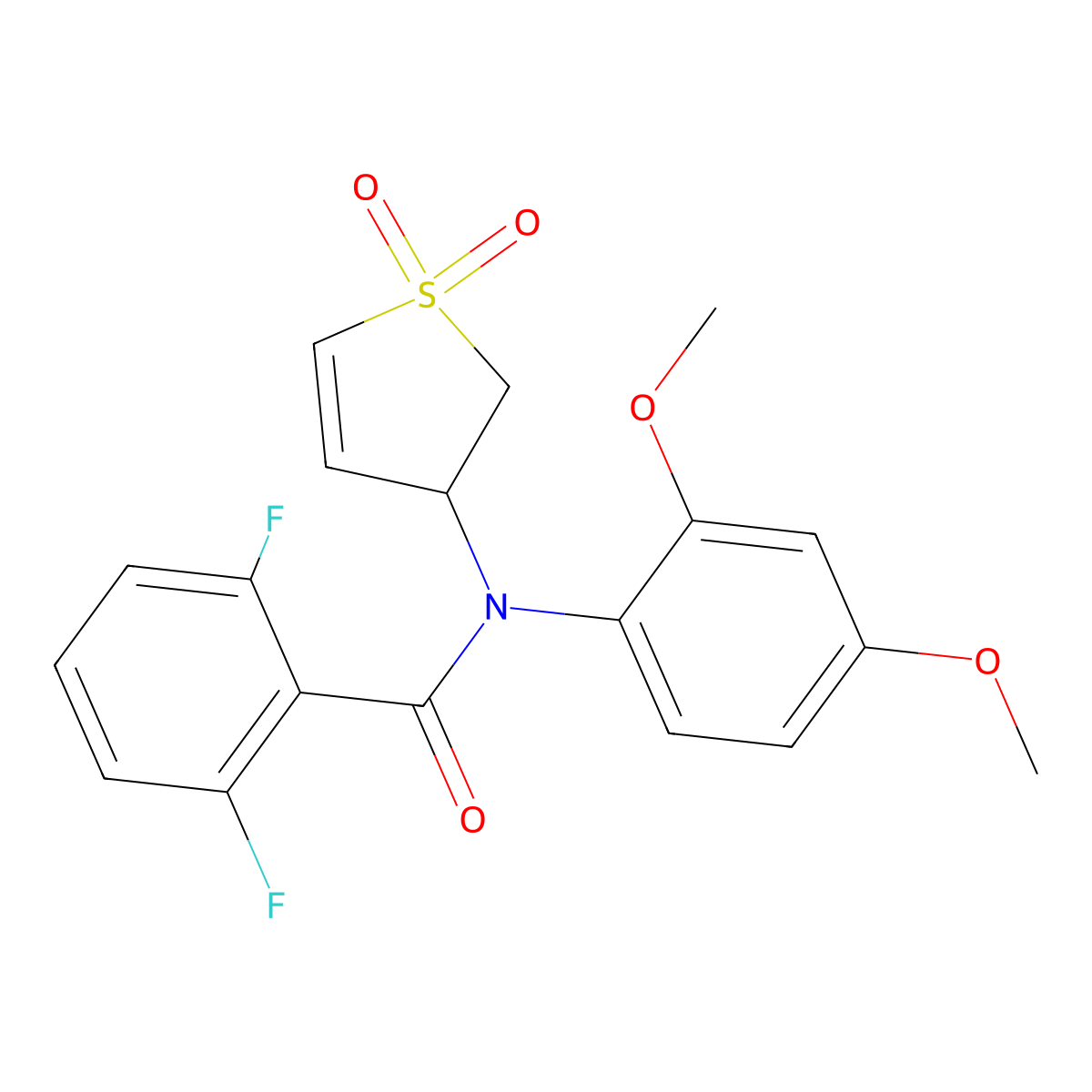 N-(2,4-dimethoxyphenyl)-N-(1,1-dioxido-2,3-dihydrothiophen-3-yl)-2,6-difluorobenzamide molecular structure, CAS 852439-53-3