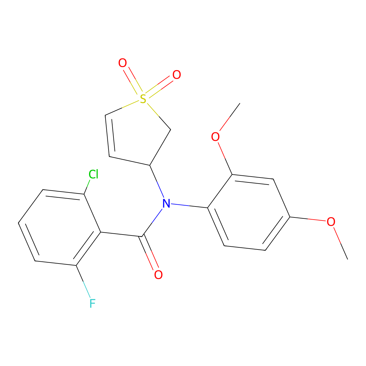 2-chloro-N-(2,4-dimethoxyphenyl)-N-(1,1-dioxido-2,3-dihydrothiophen-3-yl)-6-fluorobenzamide molecular structure, CAS 852439-54-4