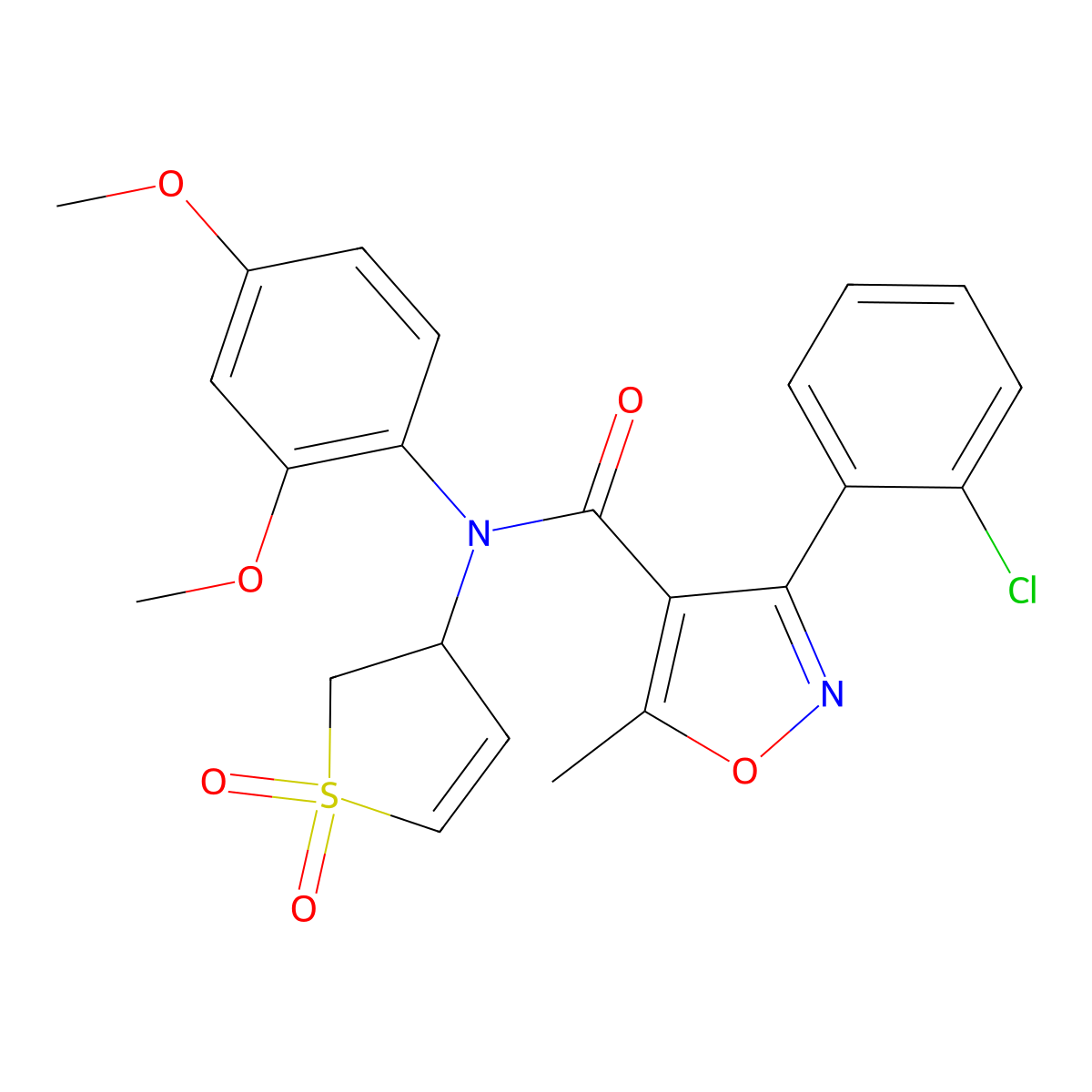 3-(2-chlorophenyl)-N-(2,4-dimethoxyphenyl)-N-(1,1-dioxido-2,3-dihydrothiophen-3-yl)-5-methylisoxazole-4-carboxamide molecular structure, CAS 852439-56-6