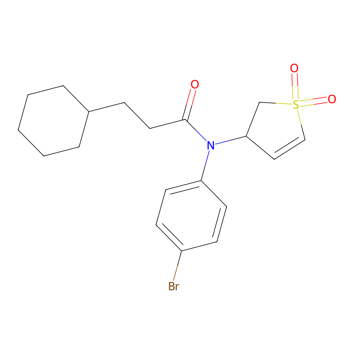 N-(4-bromophenyl)-3-cyclohexyl-N-(1,1-dioxido-2,3-dihydrothiophen-3-yl)propanamide molecular structure, CAS 852439-80-6