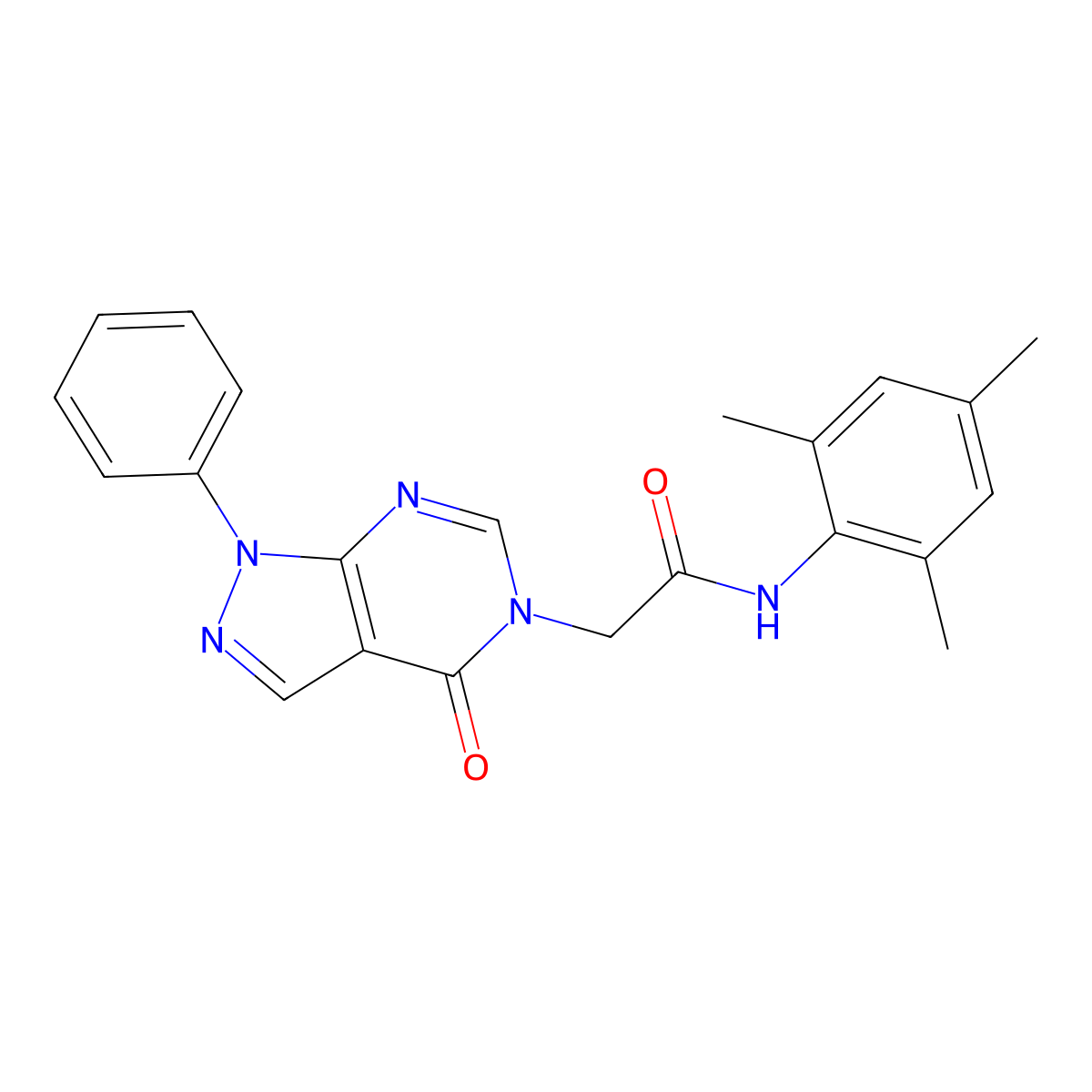 N-mesityl-2-(4-oxo-1-phenyl-1H-pyrazolo[3,4-d]pyrimidin-5(4H)-yl)acetamide molecular structure, CAS 852440-07-4