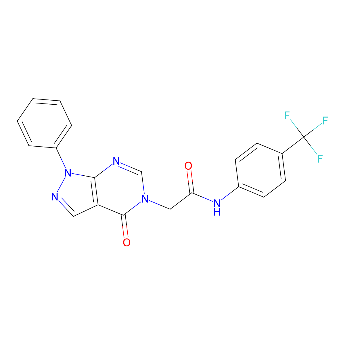 2-(4-oxo-1-phenyl-1H-pyrazolo[3,4-d]pyrimidin-5(4H)-yl)-N-(4-(trifluoromethyl)phenyl)acetamide molecular structure, CAS 852440-20-1