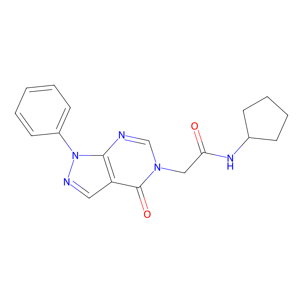 N-cyclopentyl-2-(4-oxo-1-phenyl-1H-pyrazolo[3,4-d]pyrimidin-5(4H)-yl)acetamide molecular structure, CAS 852440-23-4
