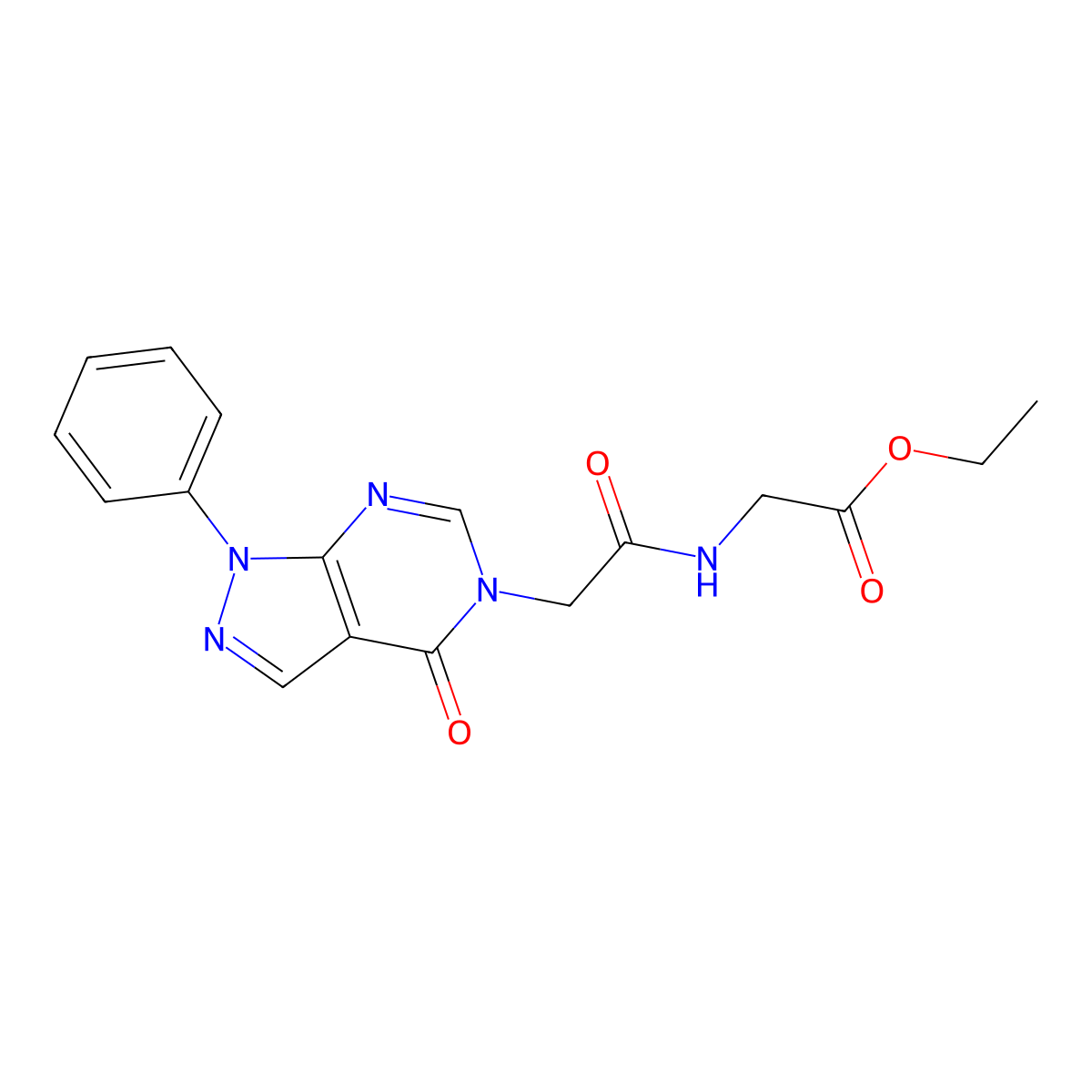 Ethyl 2-[[2-(4-oxo-1-phenylpyrazolo[3,4-d]pyrimidin-5-yl)acetyl]amino]acetate molecular structure, CAS 852440-24-5