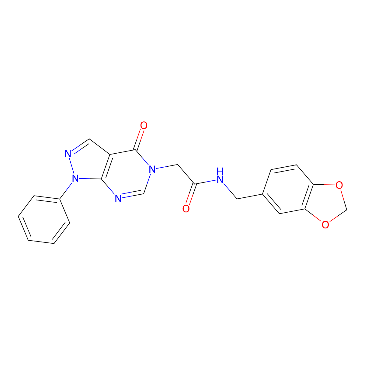 N-(benzo[d][1,3]dioxol-5-ylmethyl)-2-(4-oxo-1-phenyl-1H-pyrazolo[3,4-d]pyrimidin-5(4H)-yl)acetamide molecular structure, CAS 852440-26-7