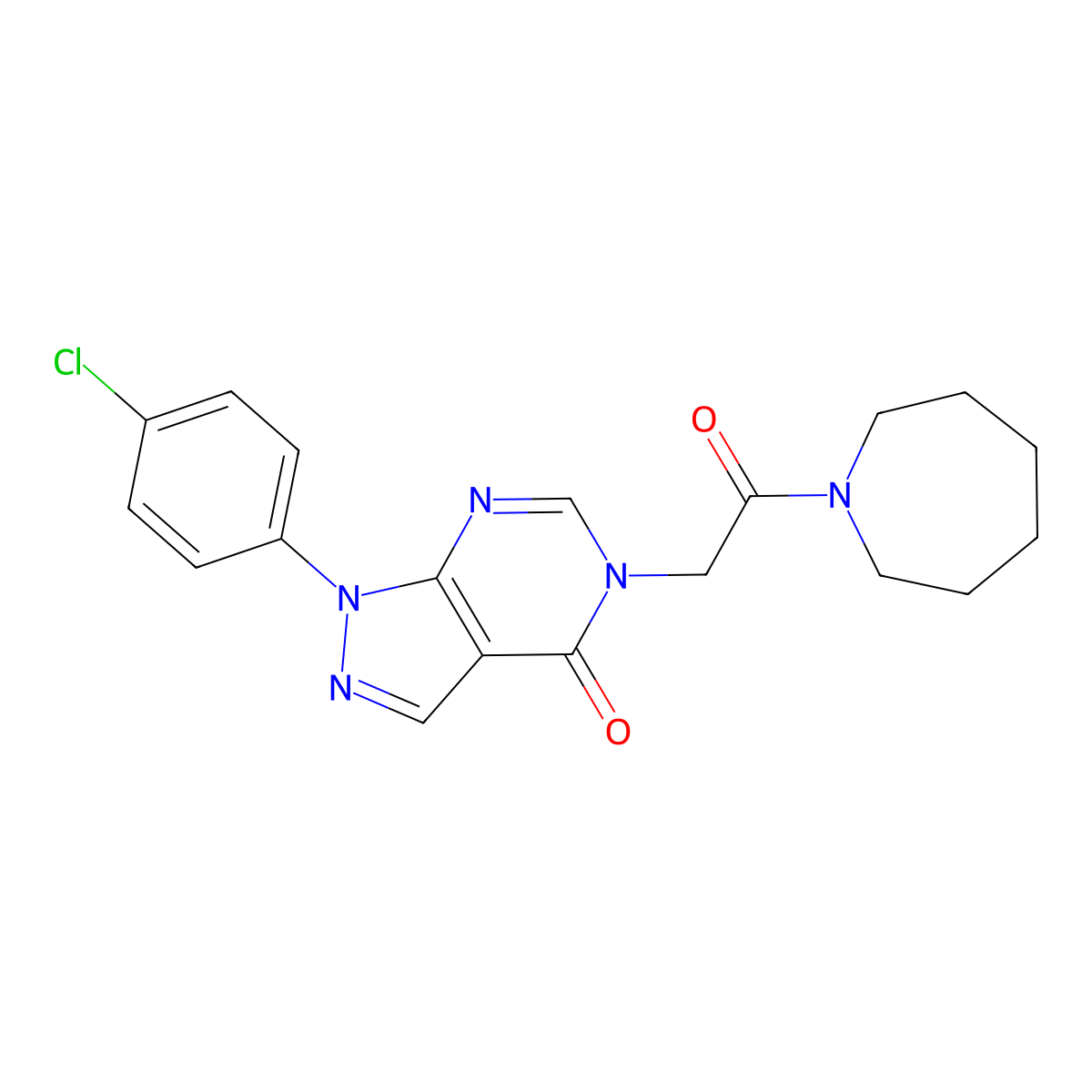 5-(2-(azepan-1-yl)-2-oxoethyl)-1-(4-chlorophenyl)-1H-pyrazolo[3,4-d]pyrimidin-4(5H)-one molecular structure, CAS 852440-63-2