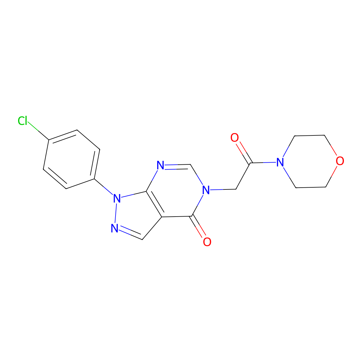 1-(4-Chlorophenyl)-5-(2-morpholin-4-yl-2-oxoethyl)pyrazolo[3,4-d]pyrimidin-4-one molecular structure, CAS 852440-64-3