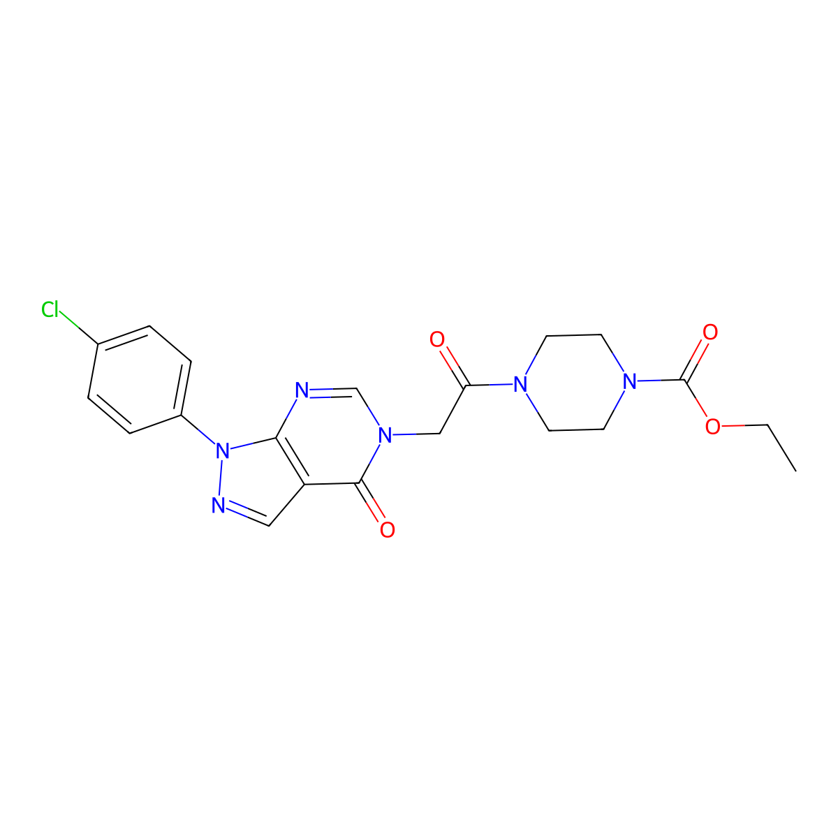 ethyl 4-(2-(1-(4-chlorophenyl)-4-oxo-1H-pyrazolo[3,4-d]pyrimidin-5(4H)-yl)acetyl)piperazine-1-carboxylate molecular structure, CAS 852440-67-6