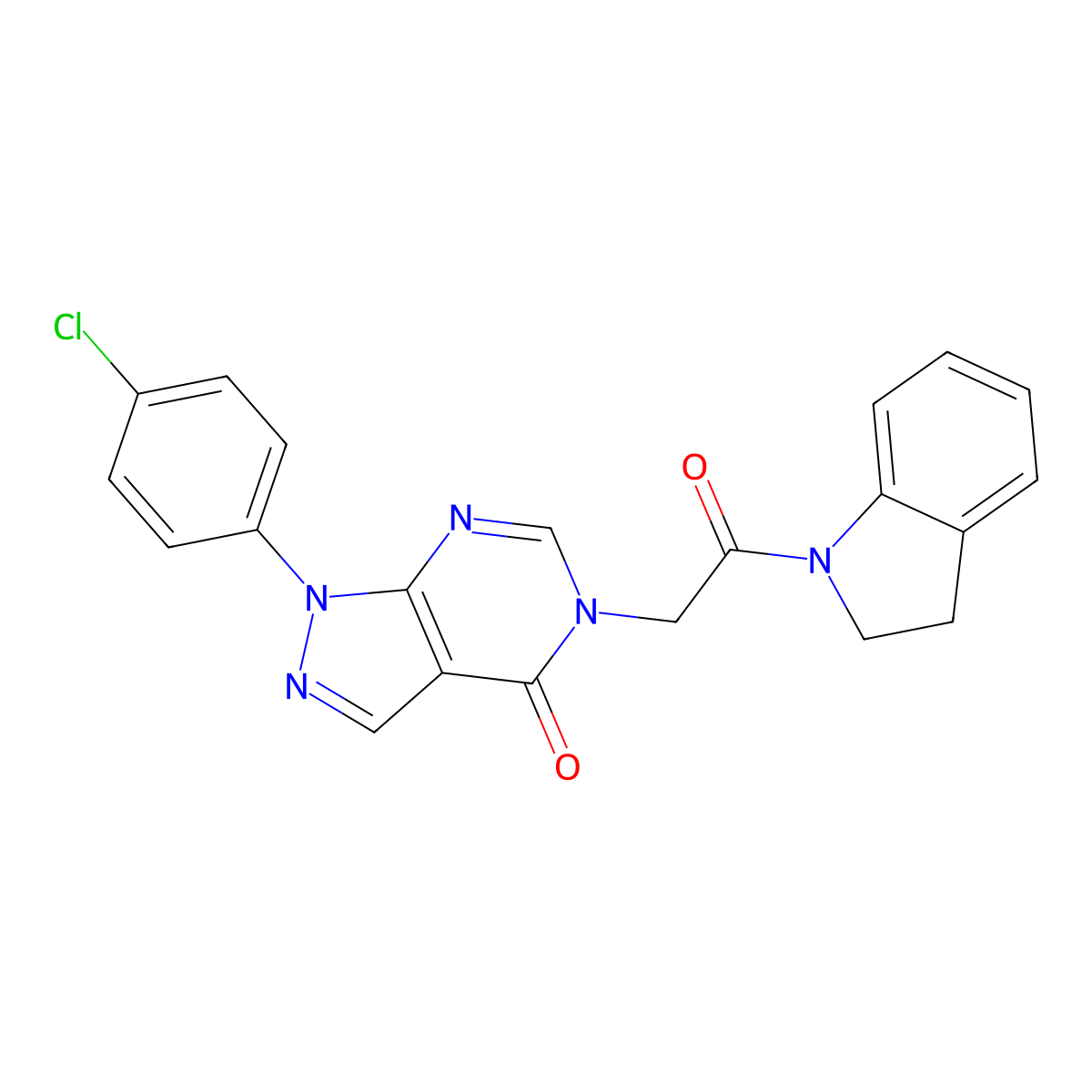 1-(4-Chlorophenyl)-5-[2-(2,3-dihydroindol-1-yl)-2-oxoethyl]pyrazolo[3,4-d]pyrimidin-4-one molecular structure, CAS 852440-69-8