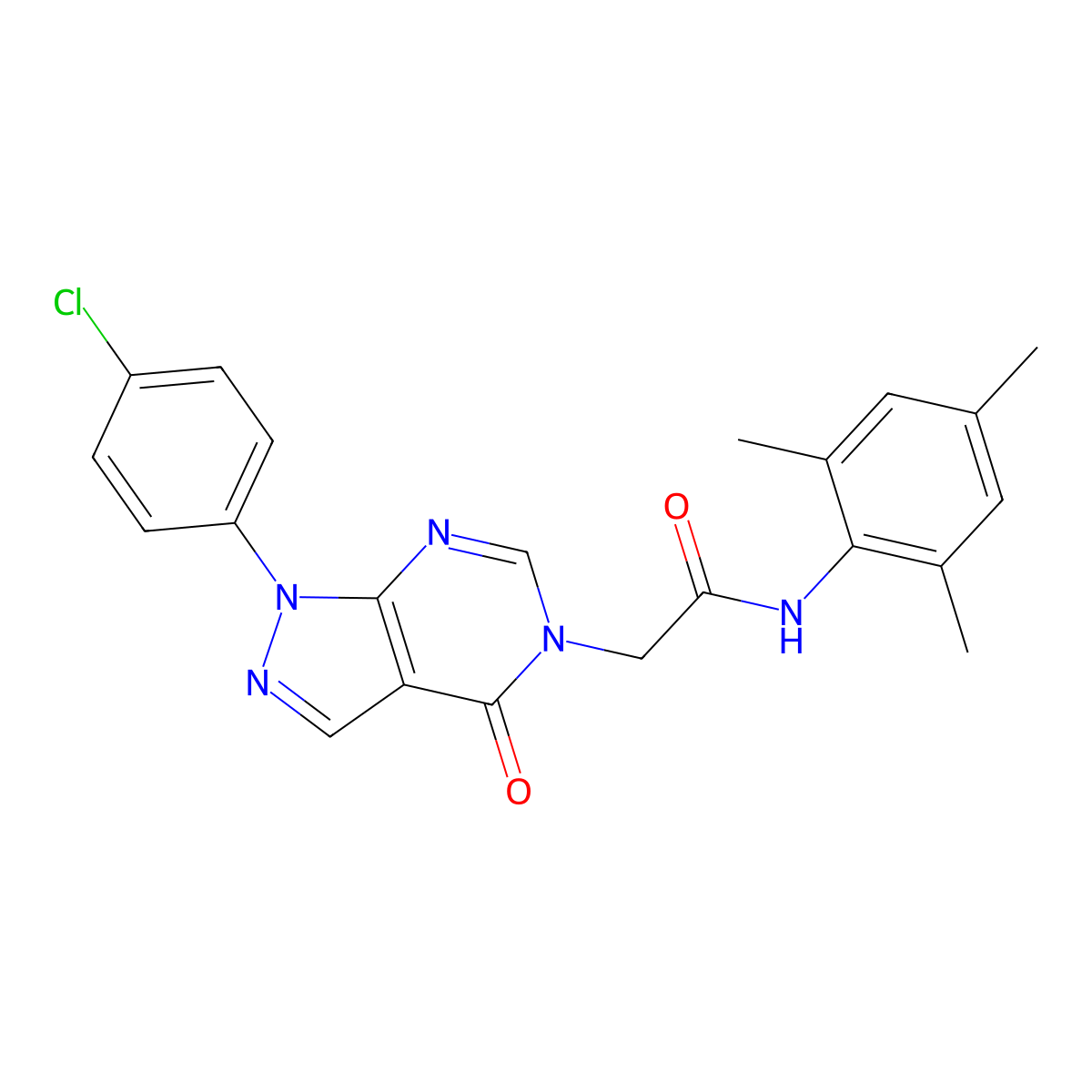 2-(1-(4-chlorophenyl)-4-oxo-1H-pyrazolo[3,4-d]pyrimidin-5(4H)-yl)-N-mesitylacetamide molecular structure, CAS 852440-80-3