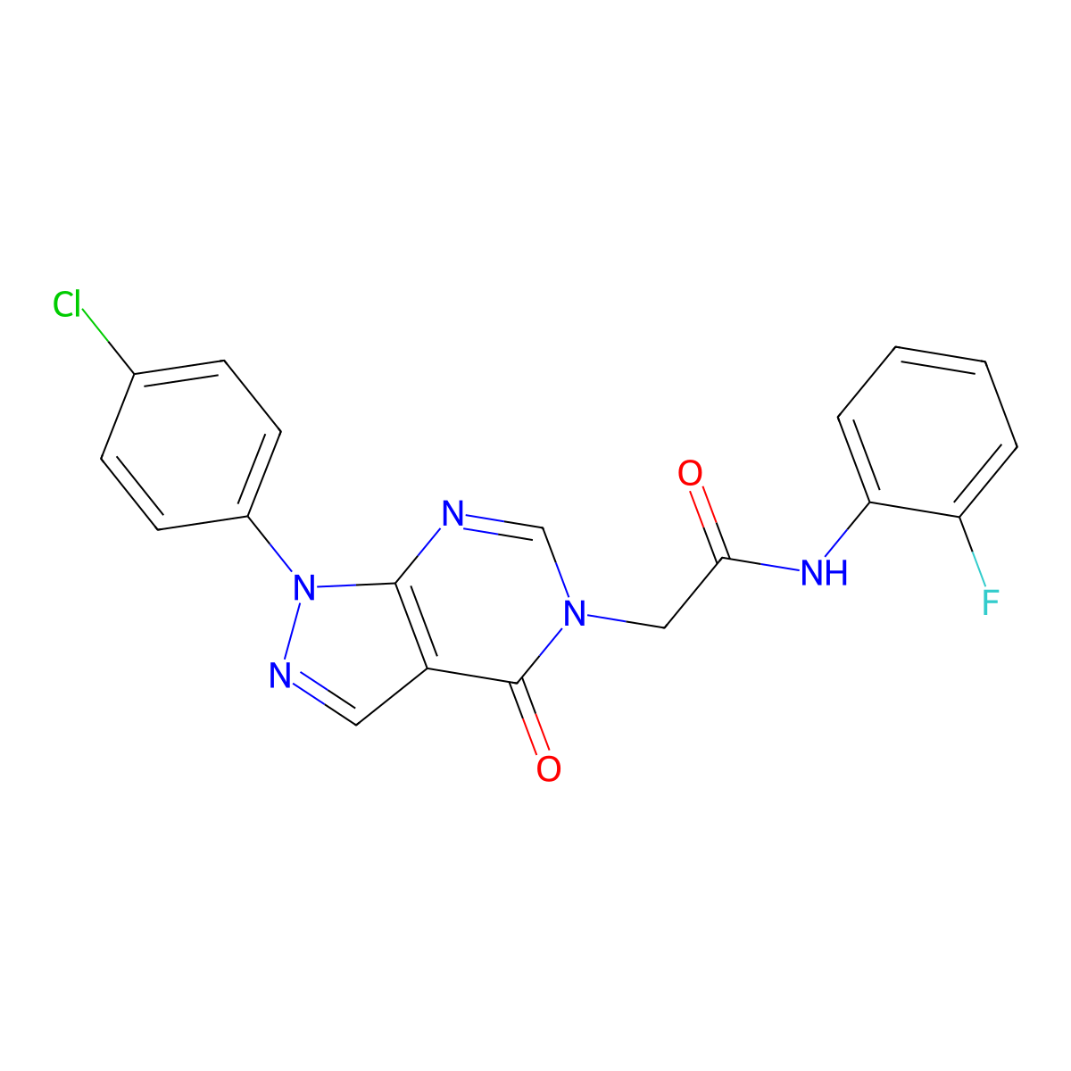 2-[1-(4-chlorophenyl)-4-oxopyrazolo[3,4-d]pyrimidin-5-yl]-N-(2-fluorophenyl)acetamide molecular structure, CAS 852440-83-6
