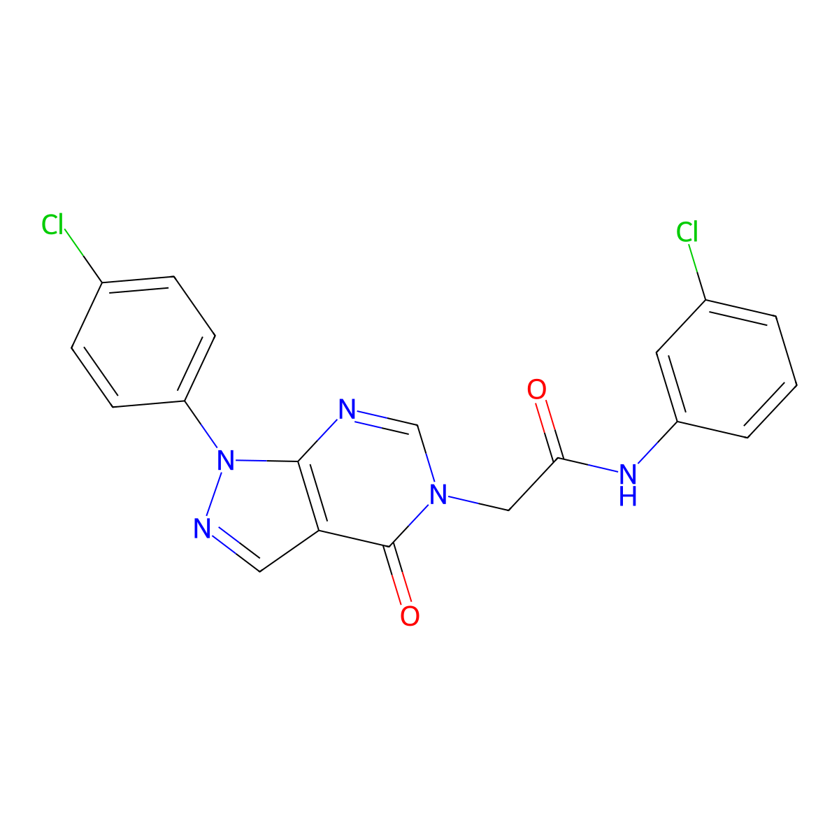 N-(3-chlorophenyl)-2-(1-(4-chlorophenyl)-4-oxo-1H-pyrazolo[3,4-d]pyrimidin-5(4H)-yl)acetamide molecular structure, CAS 852440-86-9