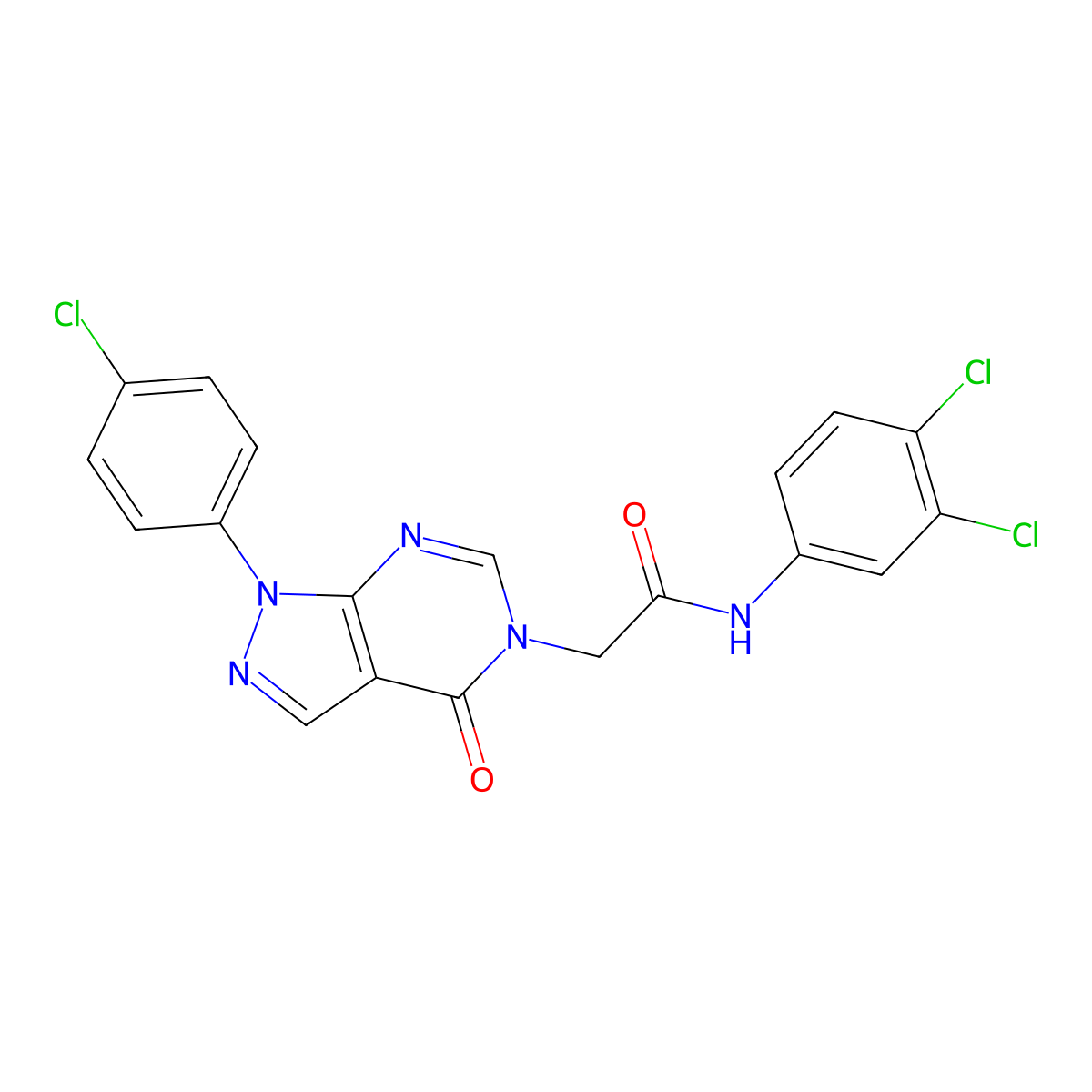 2-(1-(4-chlorophenyl)-4-oxo-1H-pyrazolo[3,4-d]pyrimidin-5(4H)-yl)-N-(3,4-dichlorophenyl)acetamide molecular structure, CAS 852440-90-5