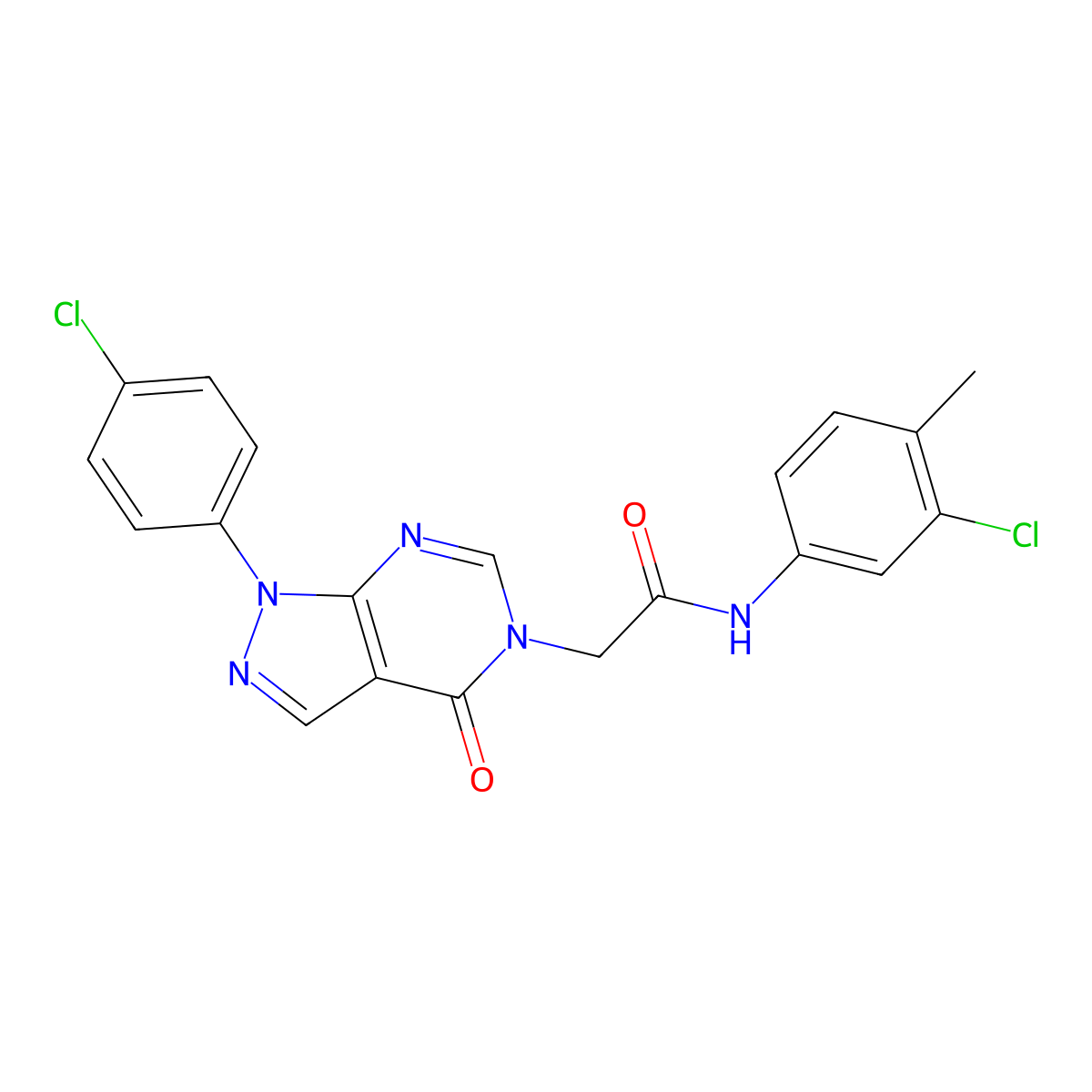N-(3-chloro-4-methylphenyl)-2-(1-(4-chlorophenyl)-4-oxo-1H-pyrazolo[3,4-d]pyrimidin-5(4H)-yl)acetamide molecular structure, CAS 852440-91-6