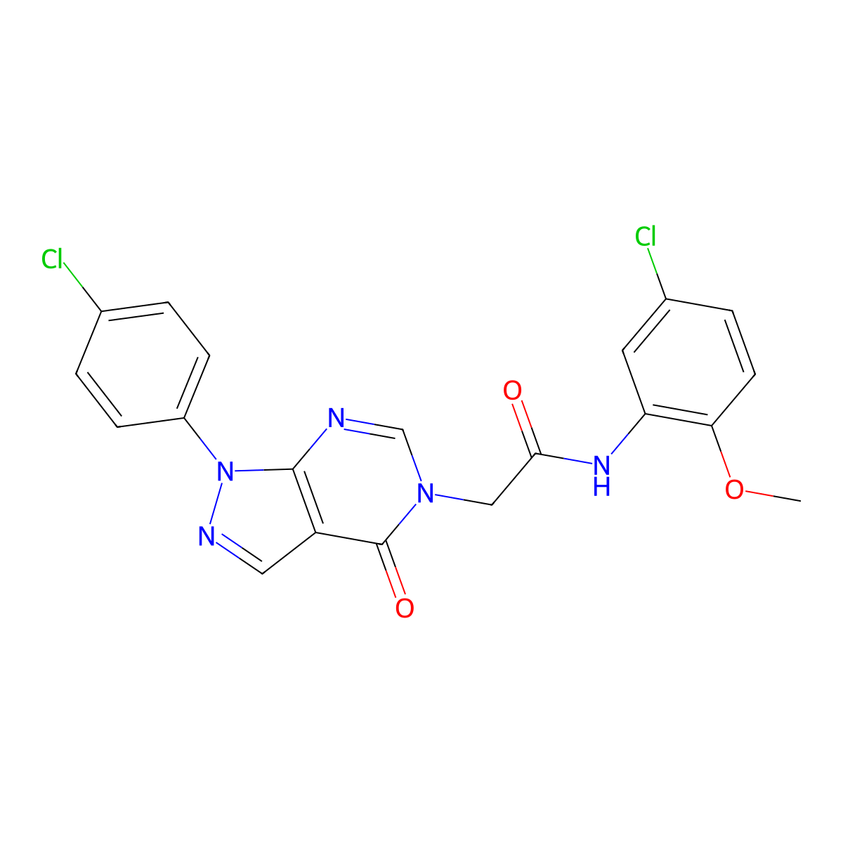N-(5-chloro-2-methoxyphenyl)-2-(1-(4-chlorophenyl)-4-oxo-1H-pyrazolo[3,4-d]pyrimidin-5(4H)-yl)acetamide molecular structure, CAS 852440-92-7
