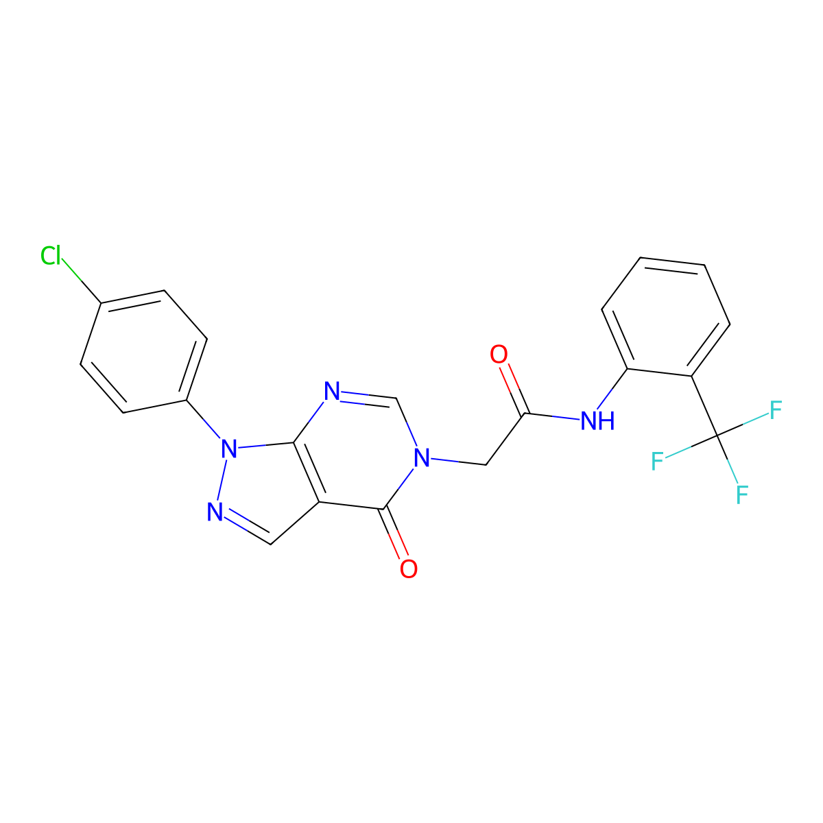 2-(1-(4-chlorophenyl)-4-oxo-1H-pyrazolo[3,4-d]pyrimidin-5(4H)-yl)-N-(2-(trifluoromethyl)phenyl)acetamide molecular structure, CAS 852441-03-3