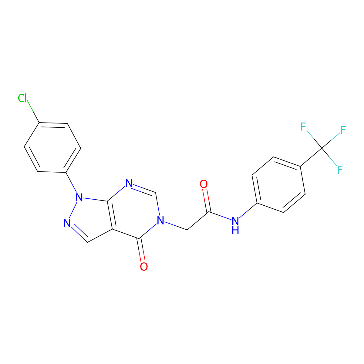 2-(1-(4-chlorophenyl)-4-oxo-1H-pyrazolo[3,4-d]pyrimidin-5(4H)-yl)-N-(4-(trifluoromethyl)phenyl)acetamide molecular structure, CAS 852441-04-4
