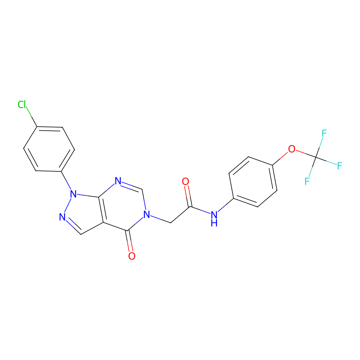2-(1-(4-chlorophenyl)-4-oxo-1H-pyrazolo[3,4-d]pyrimidin-5(4H)-yl)-N-(4-(trifluoromethoxy)phenyl)acetamide molecular structure, CAS 852441-05-5