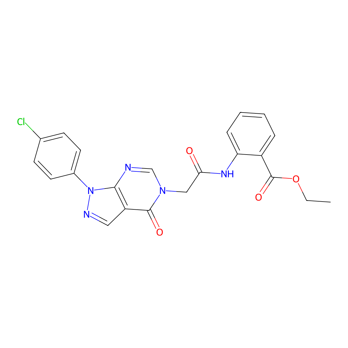 ethyl 2-(2-(1-(4-chlorophenyl)-4-oxo-1H-pyrazolo[3,4-d]pyrimidin-5(4H)-yl)acetamido)benzoate molecular structure, CAS 852441-08-8