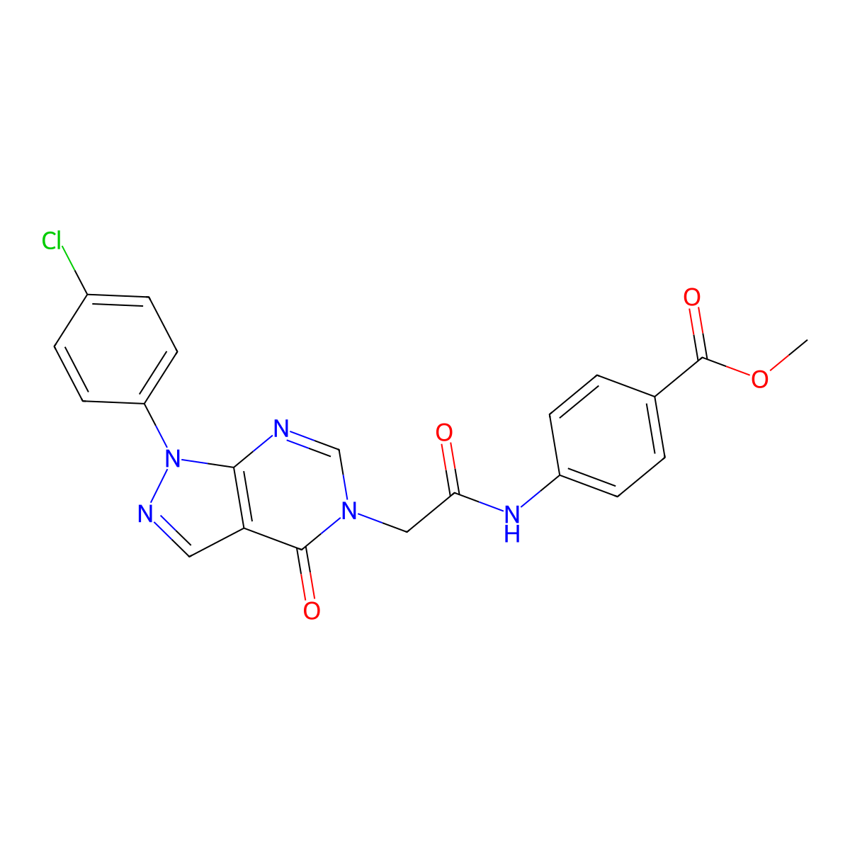 methyl 4-(2-(1-(4-chlorophenyl)-4-oxo-1H-pyrazolo[3,4-d]pyrimidin-5(4H)-yl)acetamido)benzoate molecular structure, CAS 852441-12-4