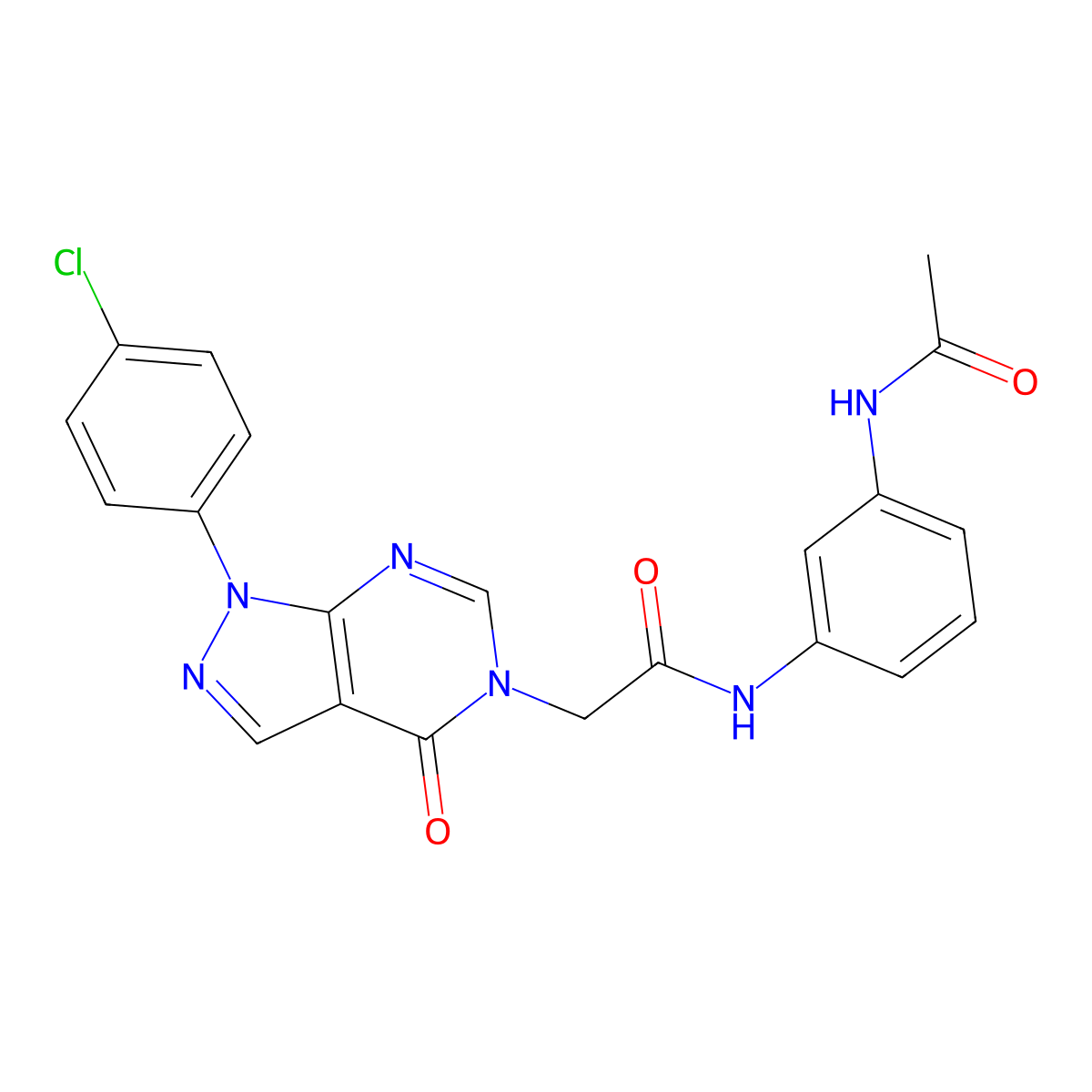 N-(3-acetamidophenyl)-2-(1-(4-chlorophenyl)-4-oxo-1H-pyrazolo[3,4-d]pyrimidin-5(4H)-yl)acetamide molecular structure, CAS 852441-14-6