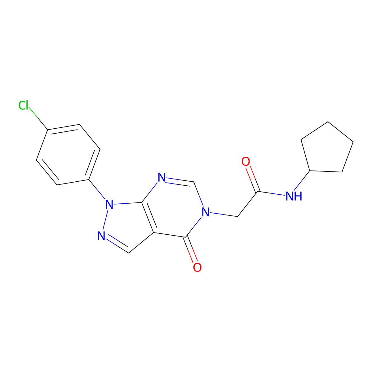 2-(1-(4-chlorophenyl)-4-oxo-1H-pyrazolo[3,4-d]pyrimidin-5(4H)-yl)-N-cyclopentylacetamide molecular structure, CAS 852441-18-0