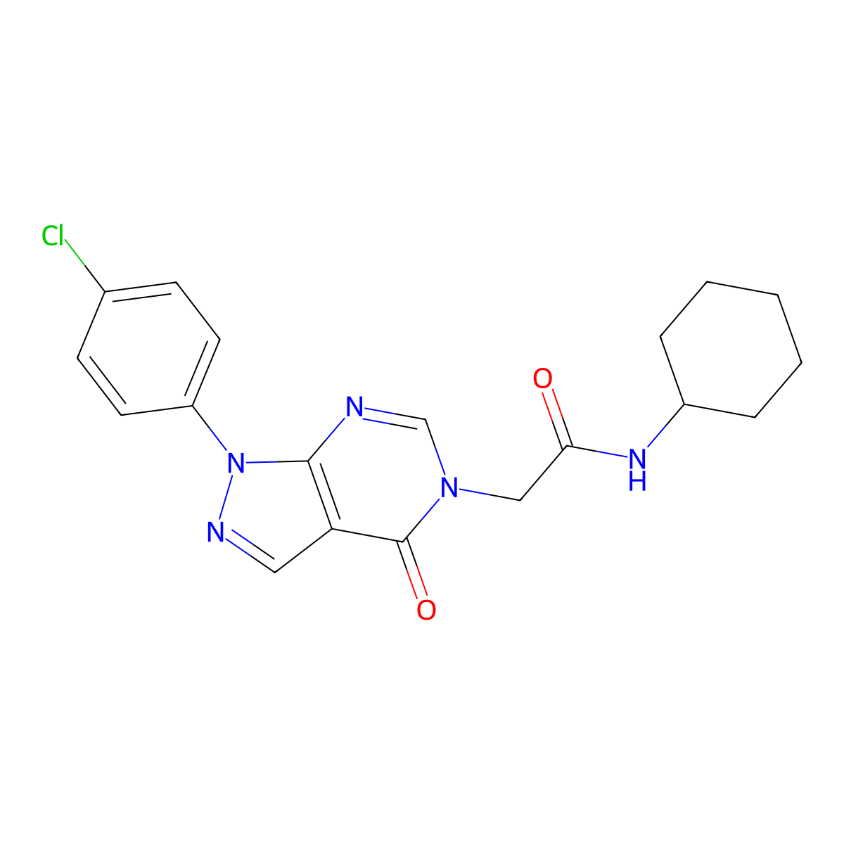 2-[1-(4-chlorophenyl)-4-oxopyrazolo[3,4-d]pyrimidin-5-yl]-N-cyclohexylacetamide molecular structure, CAS 852441-20-4