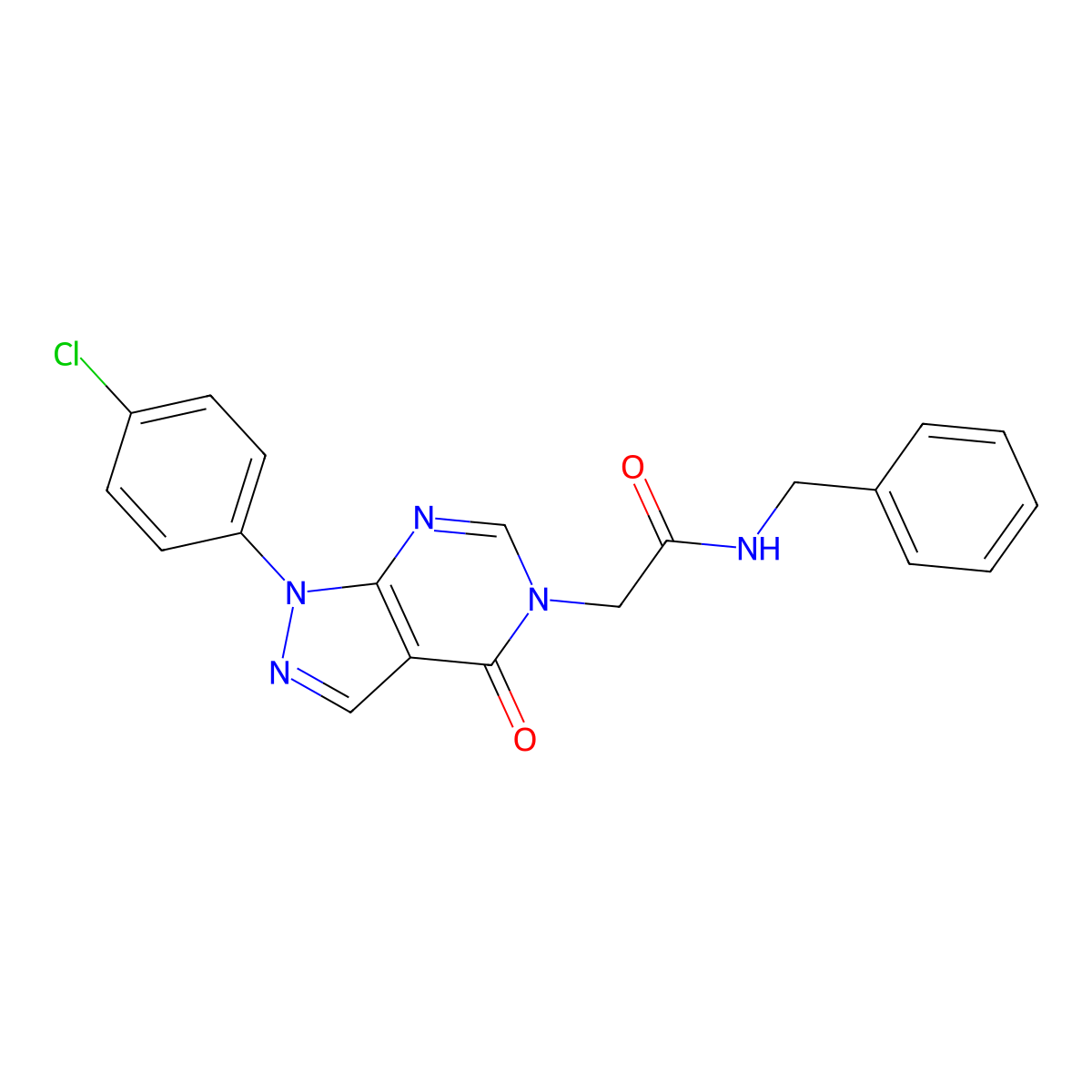 N-benzyl-2-[1-(4-chlorophenyl)-4-oxopyrazolo[3,4-d]pyrimidin-5-yl]acetamide molecular structure, CAS 852441-23-7