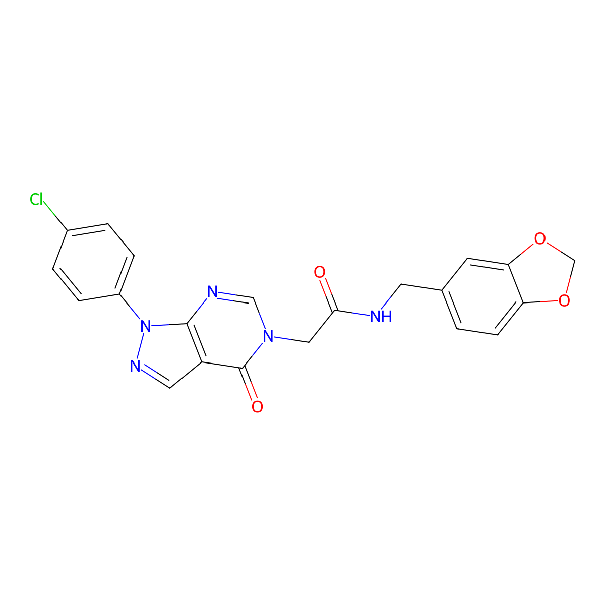 N-(benzo[d][1,3]dioxol-5-ylmethyl)-2-(1-(4-chlorophenyl)-4-oxo-1H-pyrazolo[3,4-d]pyrimidin-5(4H)-yl)acetamide molecular structure, CAS 852441-26-0
