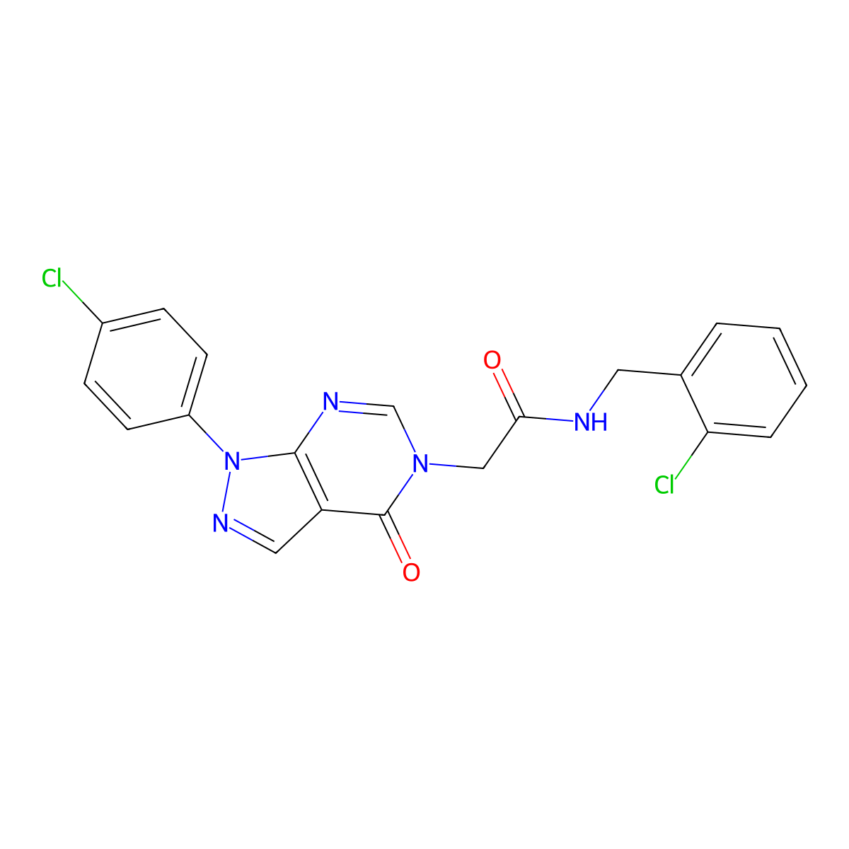 N-(2-chlorobenzyl)-2-(1-(4-chlorophenyl)-4-oxo-1H-pyrazolo[3,4-d]pyrimidin-5(4H)-yl)acetamide molecular structure, CAS 852441-28-2