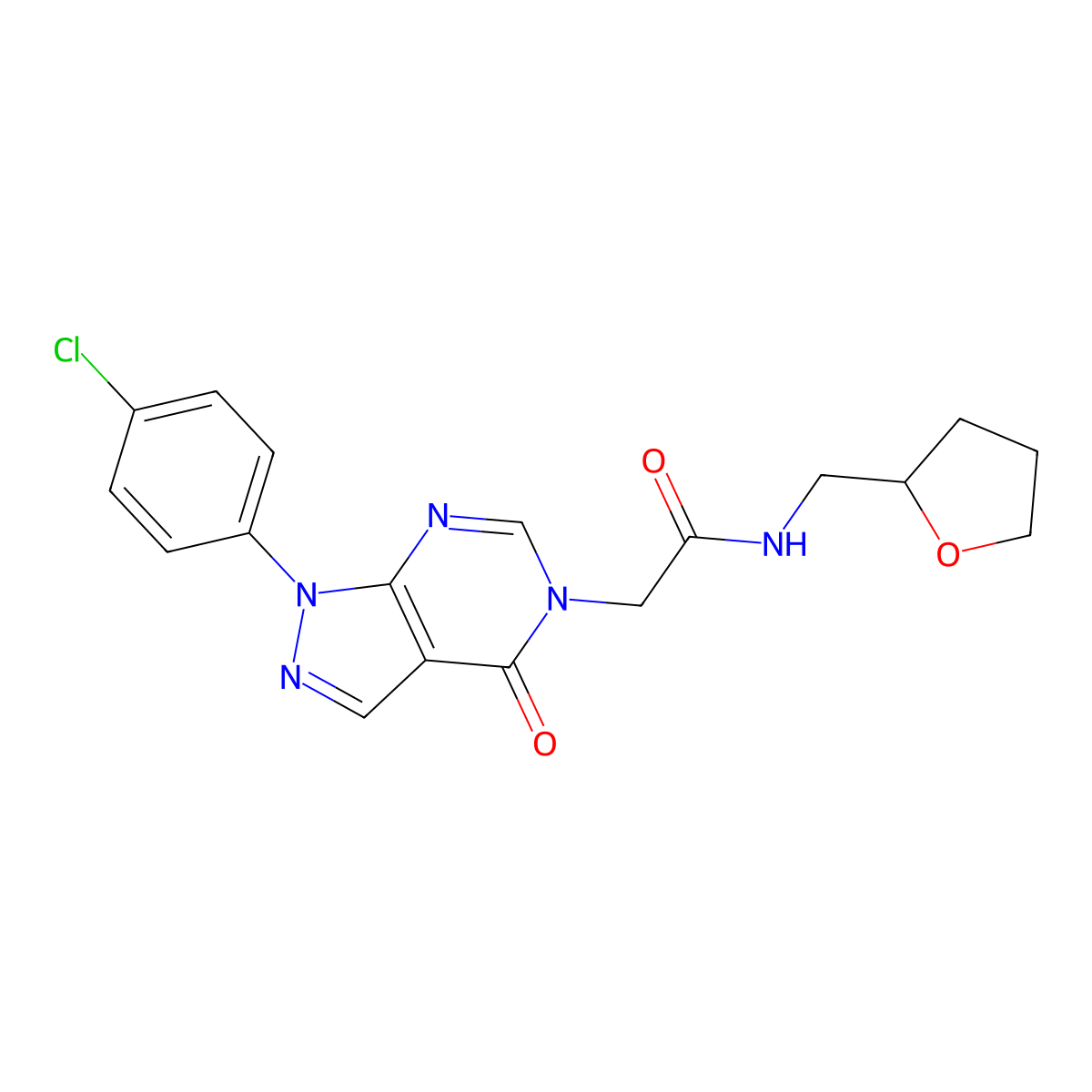 2-(1-(4-chlorophenyl)-4-oxo-1H-pyrazolo[3,4-d]pyrimidin-5(4H)-yl)-N-((tetrahydrofuran-2-yl)methyl)acetamide molecular structure, CAS 852441-32-8