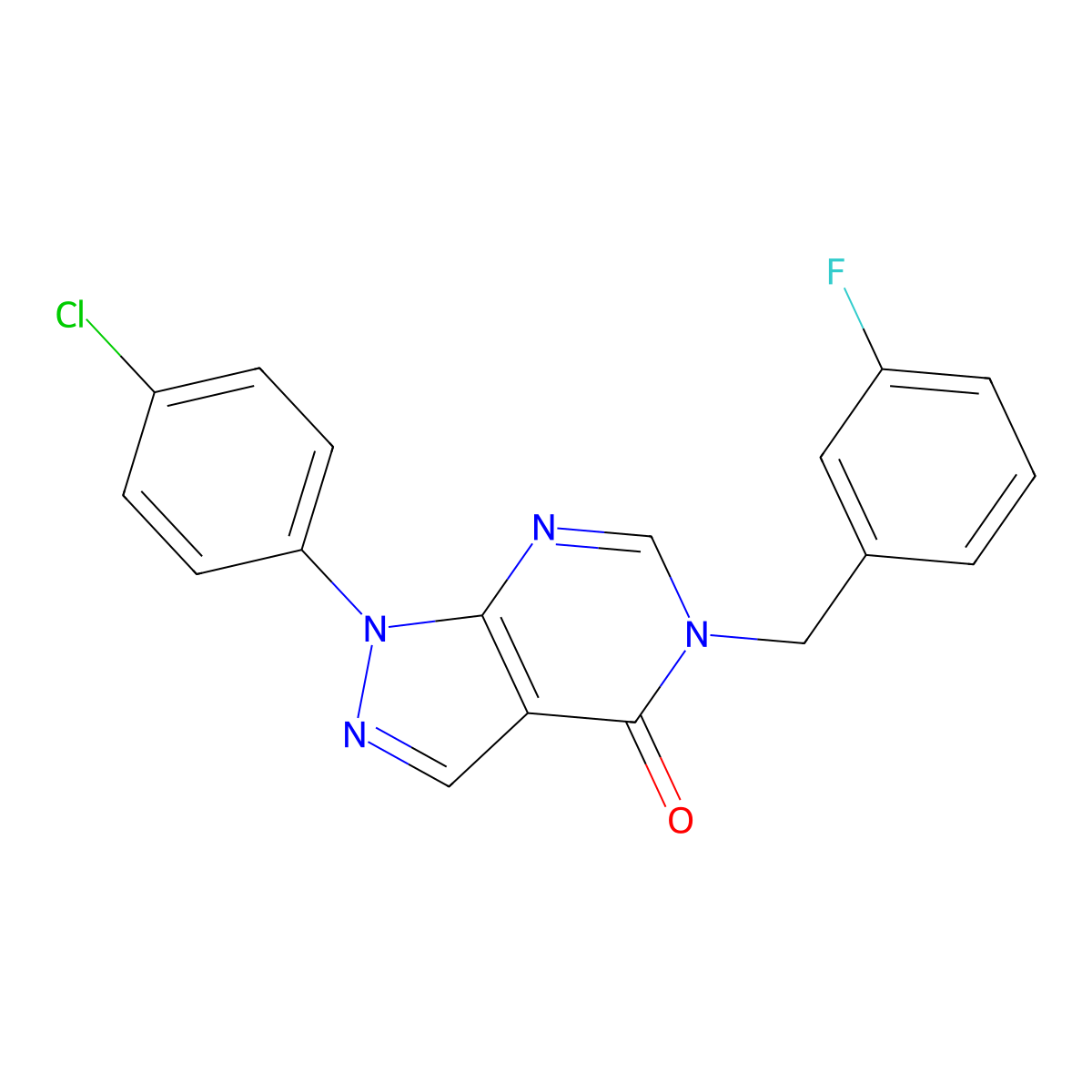 1-(4-chlorophenyl)-5-(3-fluorobenzyl)-1H-pyrazolo[3,4-d]pyrimidin-4(5H)-one molecular structure, CAS 852441-37-3