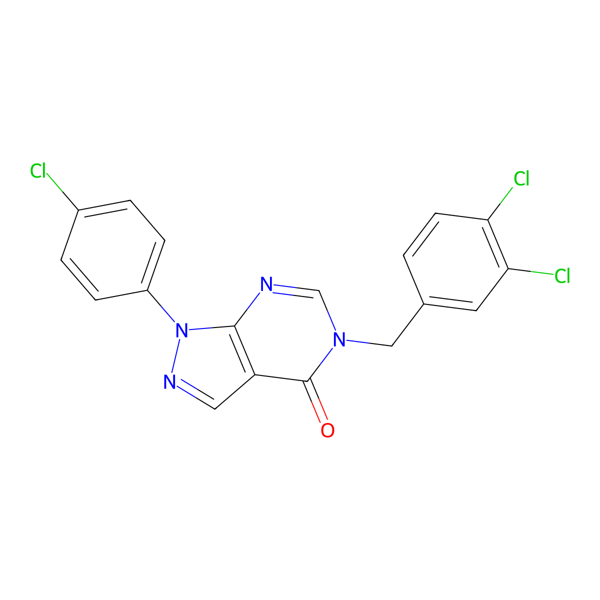1-(4-chlorophenyl)-5-(3,4-dichlorobenzyl)-1H-pyrazolo[3,4-d]pyrimidin-4(5H)-one molecular structure, CAS 852441-52-2
