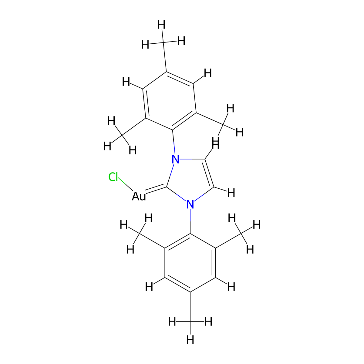 Chloro(1,3-dimesityl-1H-imidazol-2(3H)-ylidene)aurate(I) molecular structure, CAS 852445-81-9