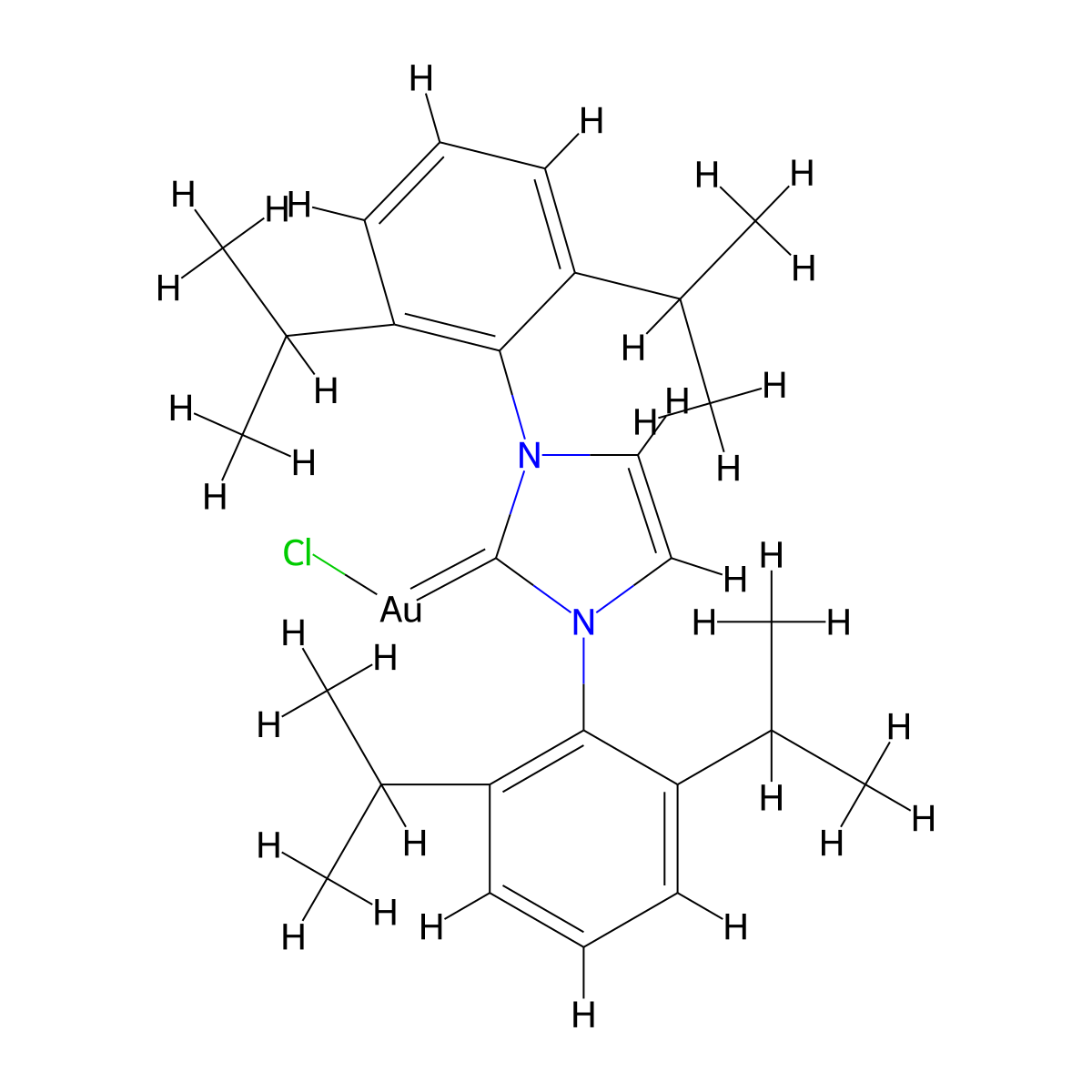 (1,3-Bis(2,6-diisopropylphenyl)-1,3-dihydro-2H-imidazol-2-ylidene)(chloro)gold , [(IPr)AuCl] molecular structure, CAS 852445-83-1