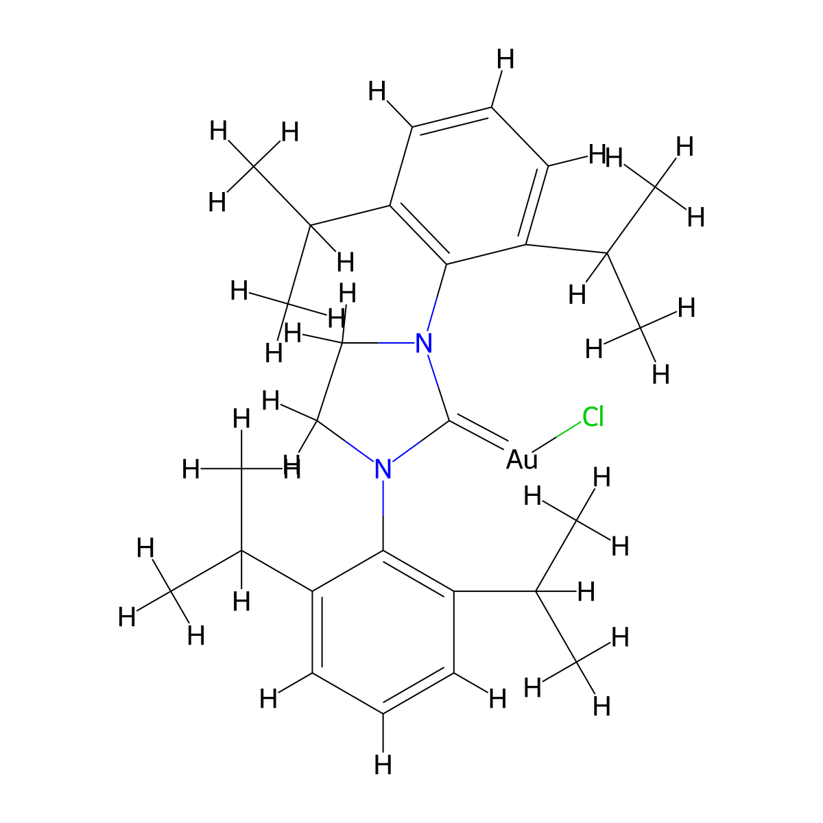 Chloro{1,3-bis[2,6-bis(1-methylethyl)phenyl]-4,5-dihydroimidazol-2-ylidene}gold(I) , SIPrAuCl molecular structure, CAS 852445-84-2