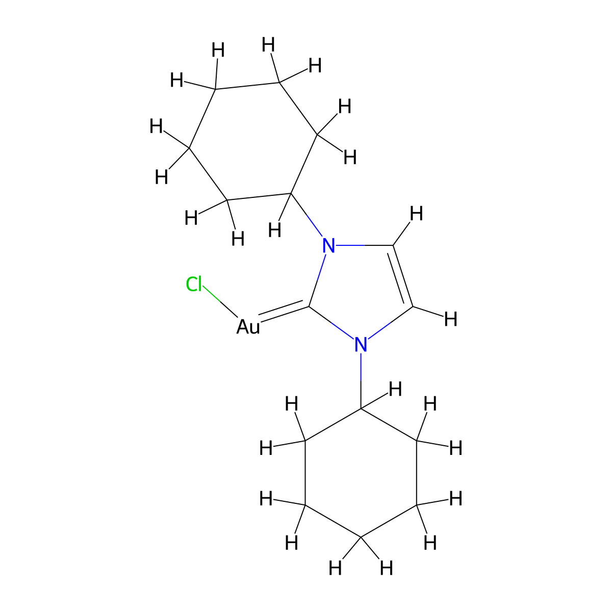 Chloro[1,3-bis(cyclohexyl)2H-imidazol-2-ylidene]gold(I) molecular structure, CAS 852445-87-5