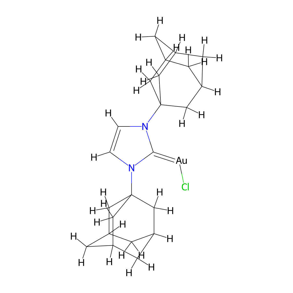 Chloro[1,3-bis(adamantyl)2H-imidazol-2-ylidene]gold(I) molecular structure, CAS 852445-88-6