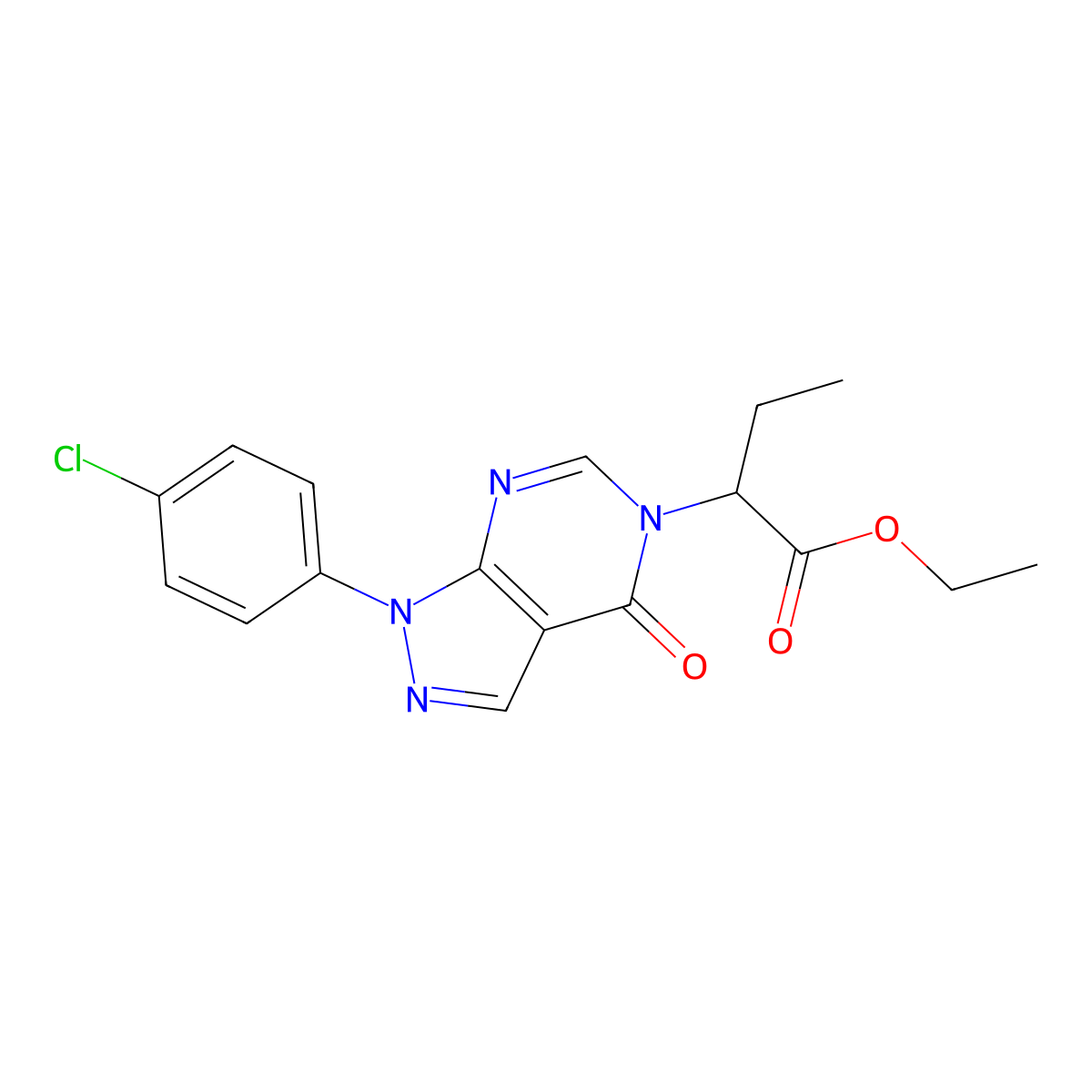 ethyl 2-[1-(4-chlorophenyl)-4-oxo-1,4-dihydro-5H-pyrazolo[3,4-d]pyrimidin-5-yl]butanoate molecular structure, CAS 852450-10-3